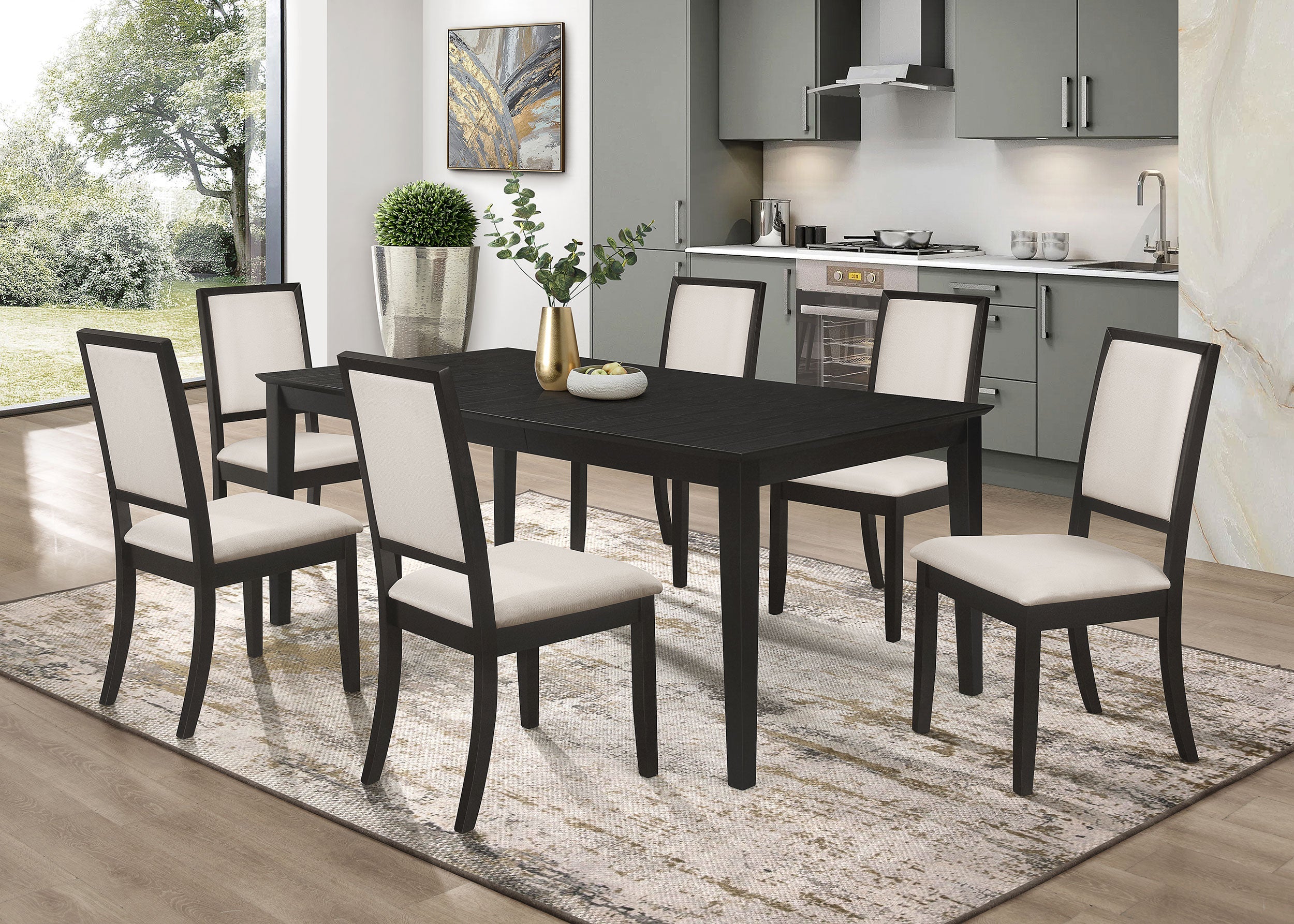 Louise  Rectangular Extension Leaf Dining Set Black