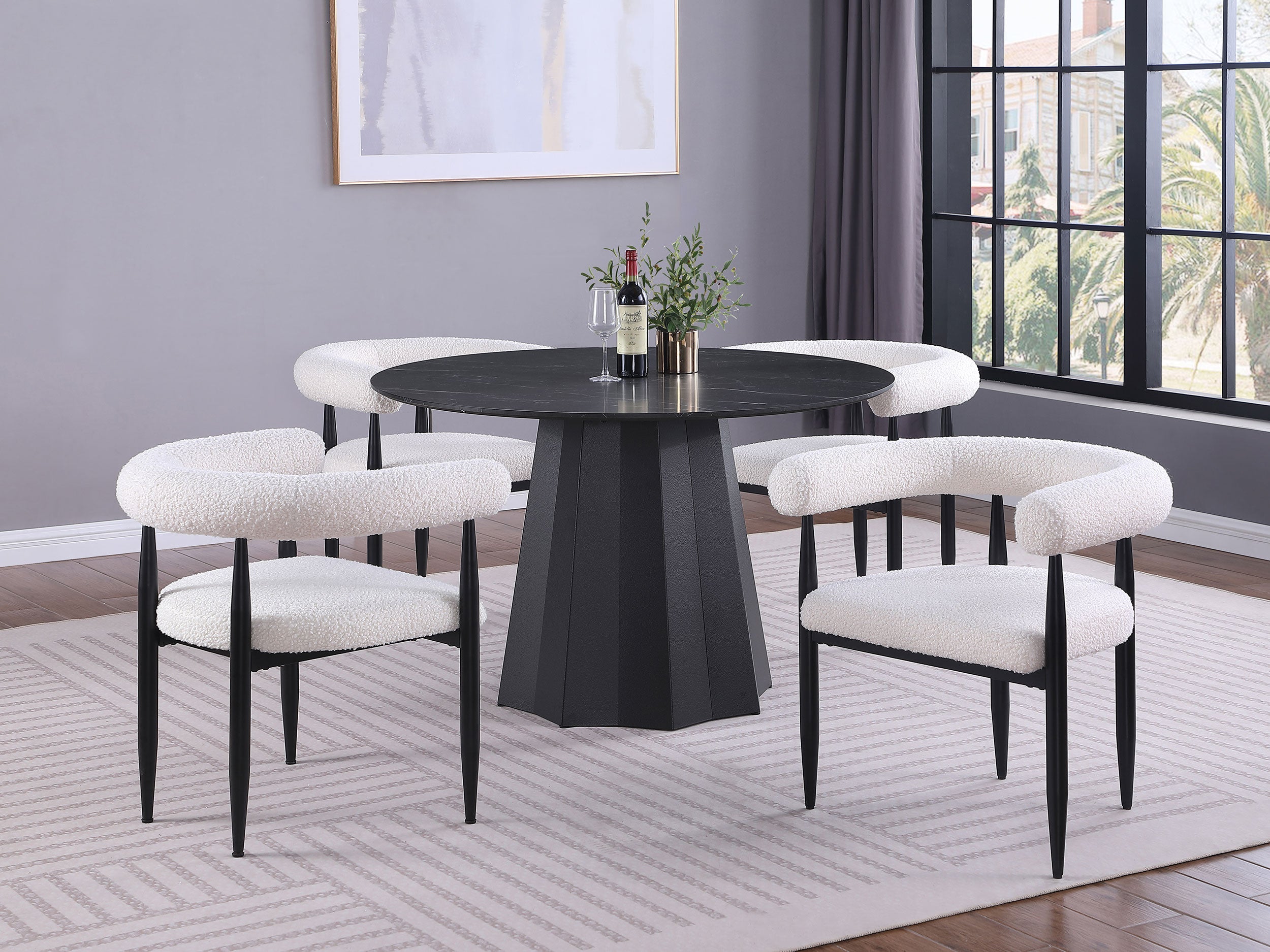 Camden  Round Faux Marble Top Dining Table Set Black