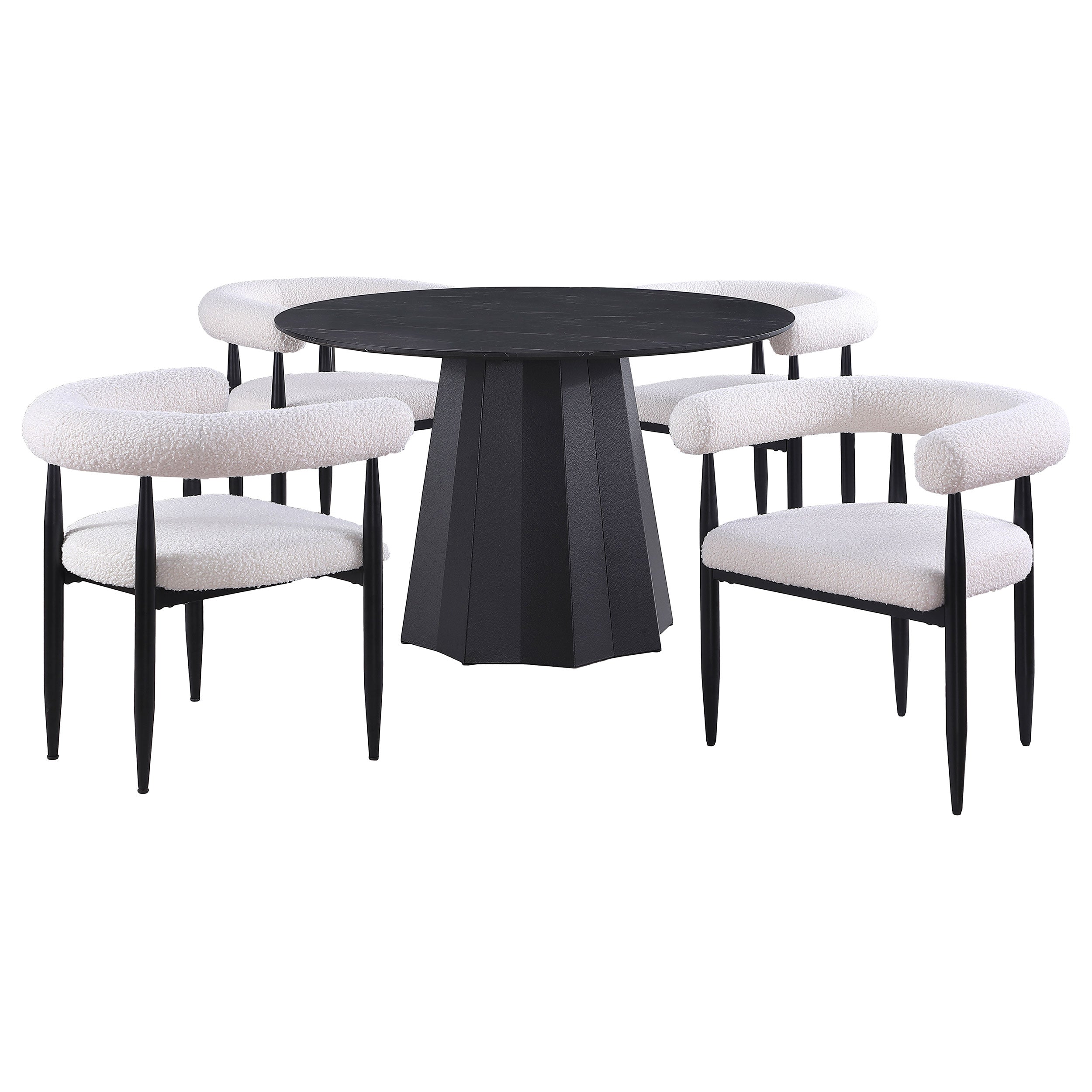 Camden  Round Faux Marble Top Dining Table Set Black