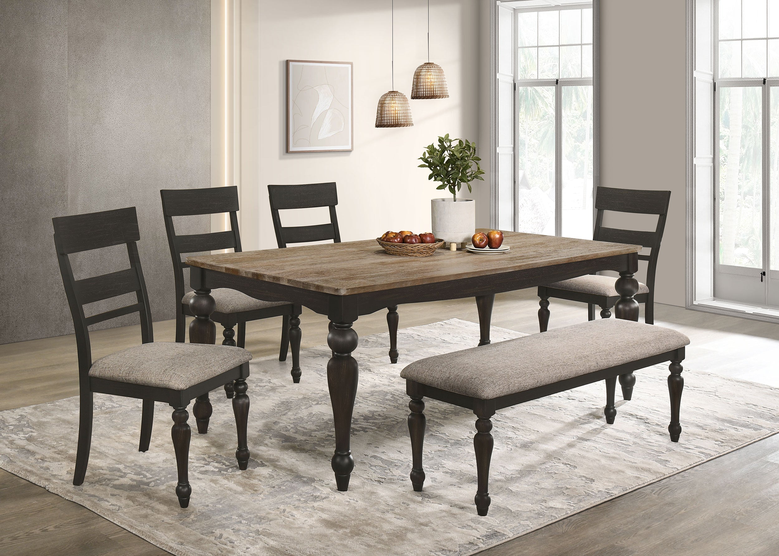 Bridget  Rectangular Dining Set Charcoal Sand Through