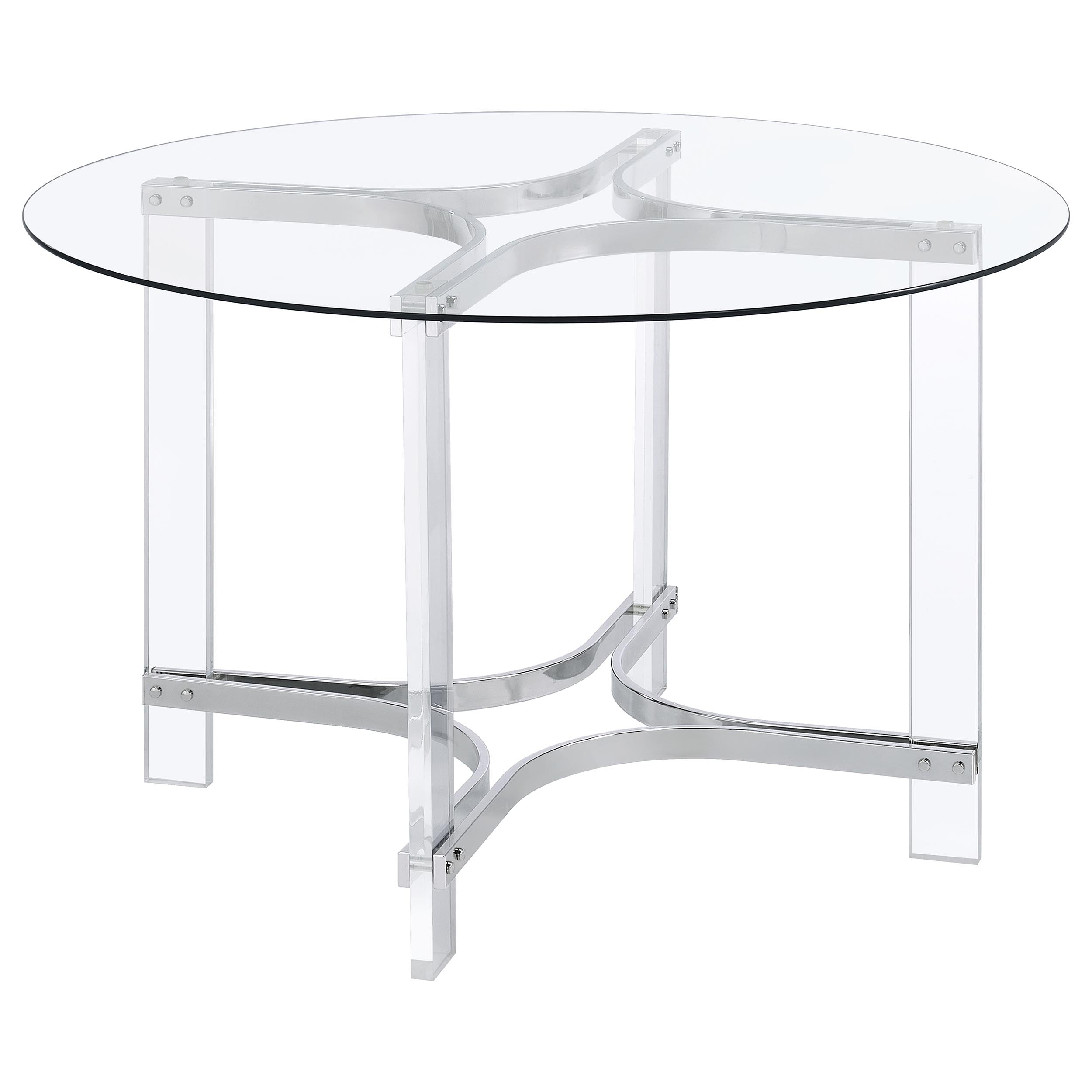 Keeling 47-inch Round Glass Top Acrylic Dining Table Chrome