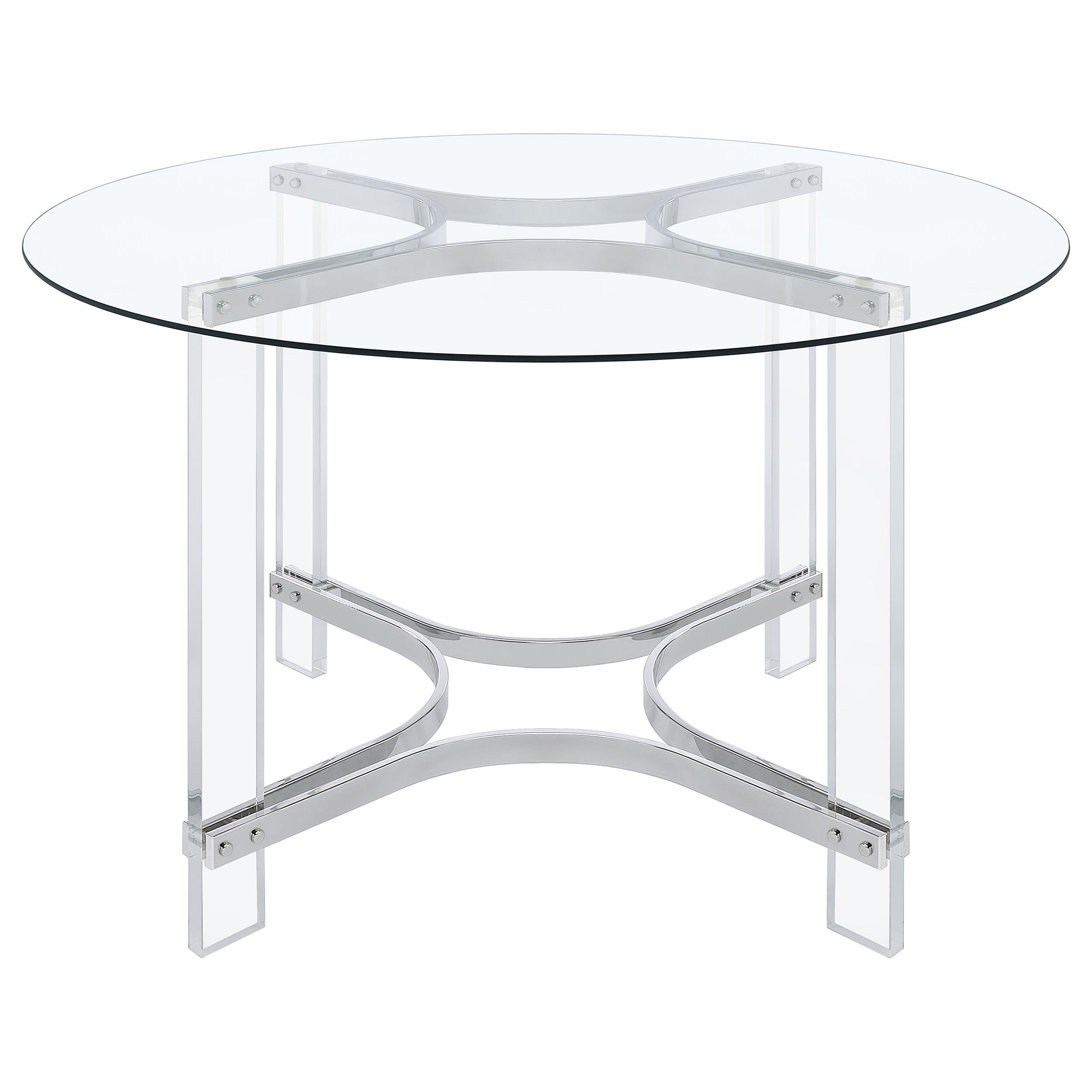 Keeling 47-inch Round Glass Top Acrylic Dining Table Chrome