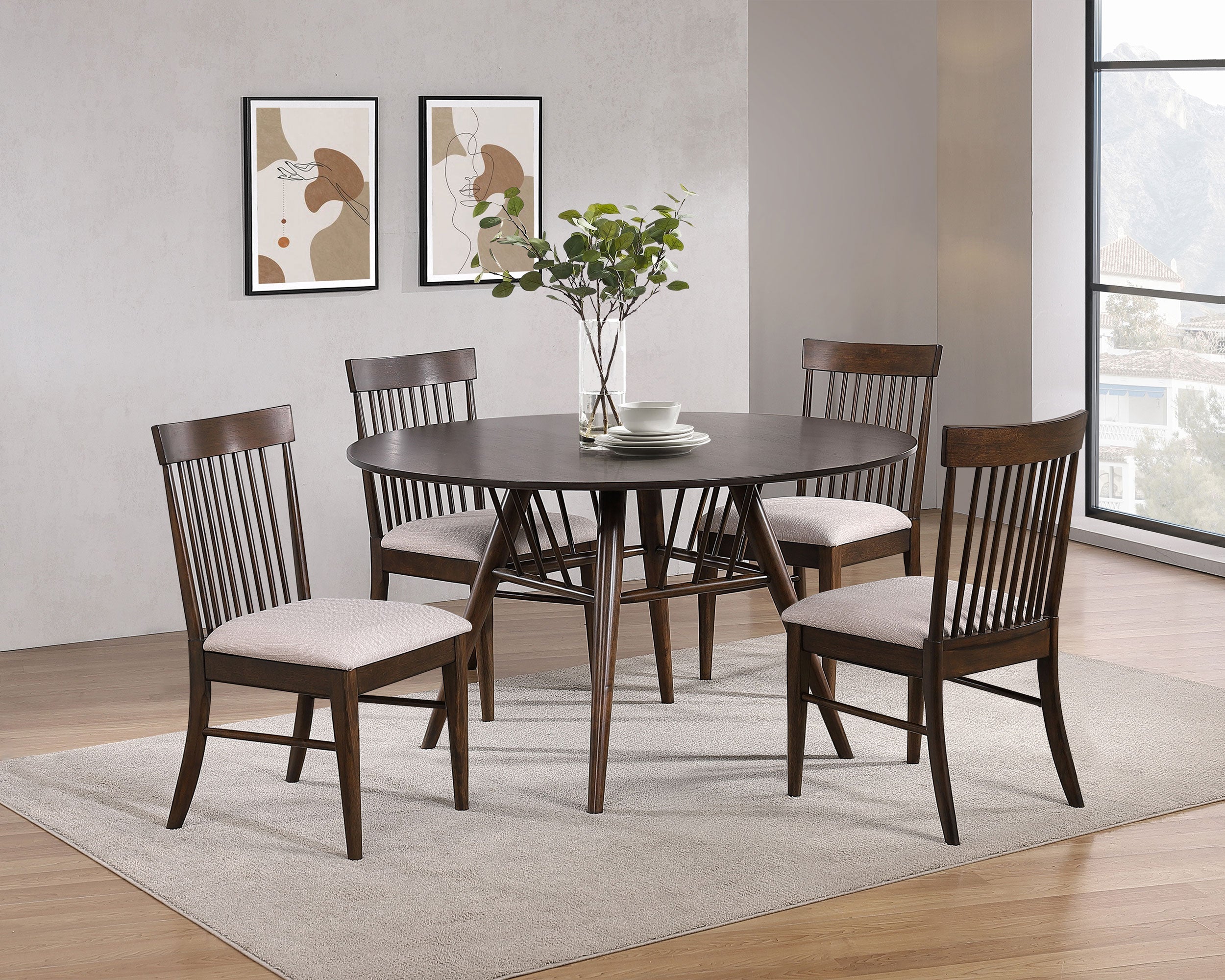Everton  Round 53-inch Dining Table Set Dark Walnut