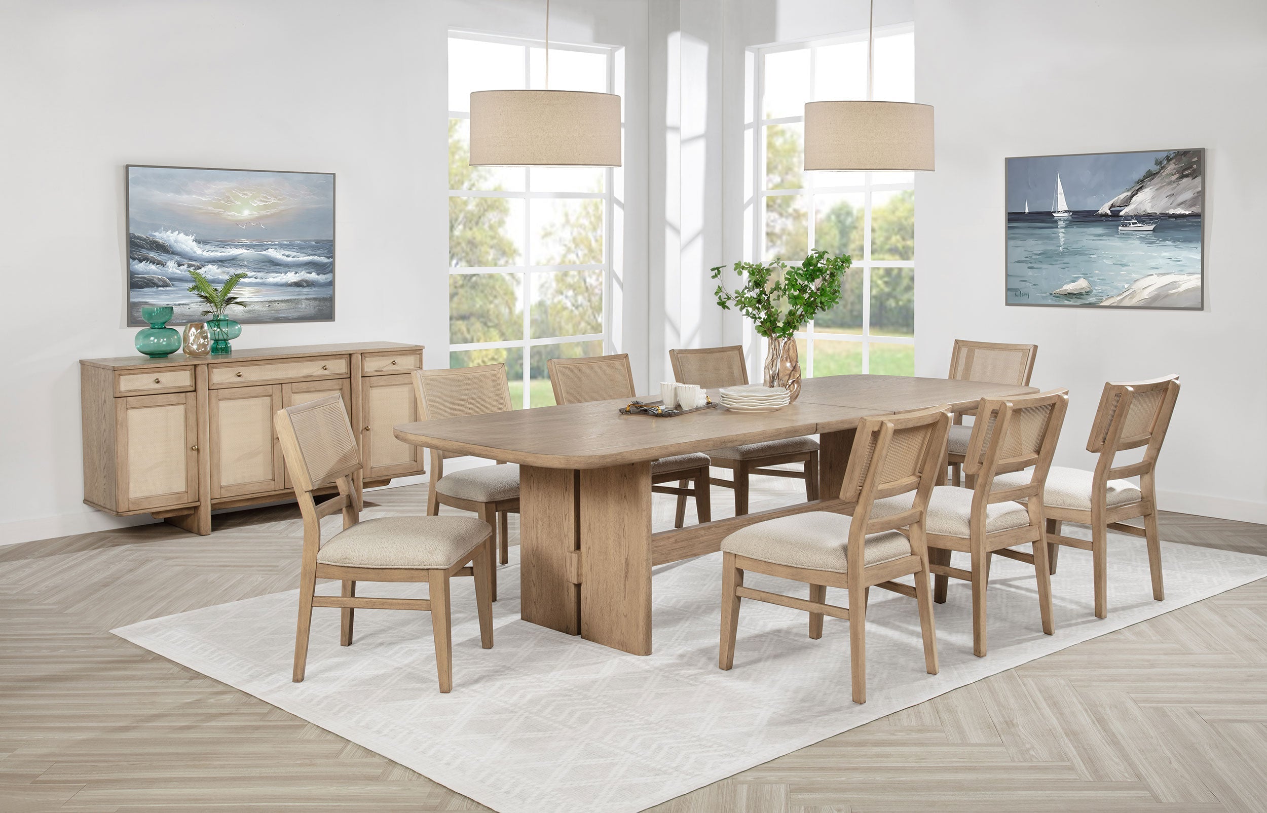 Kailani  Wood Dining Set with Sideboard Beige Oak