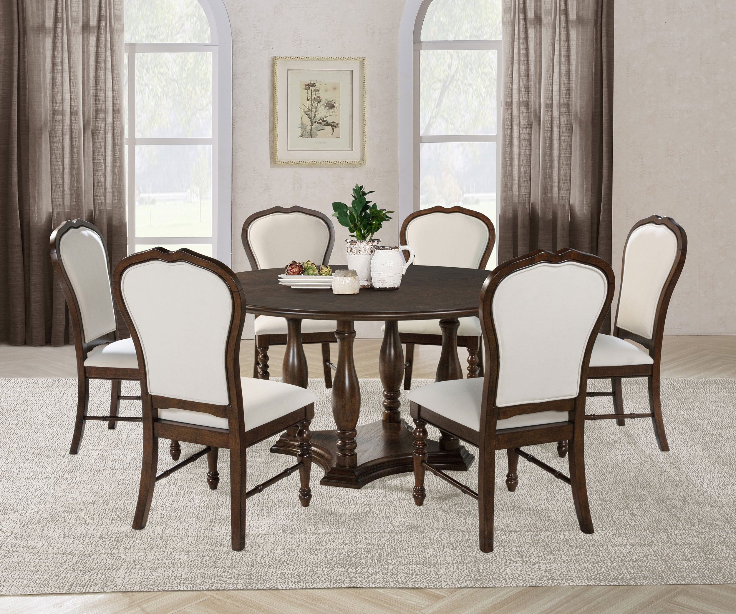 Landon 60-inch Round Dining Table Set Rich Brown