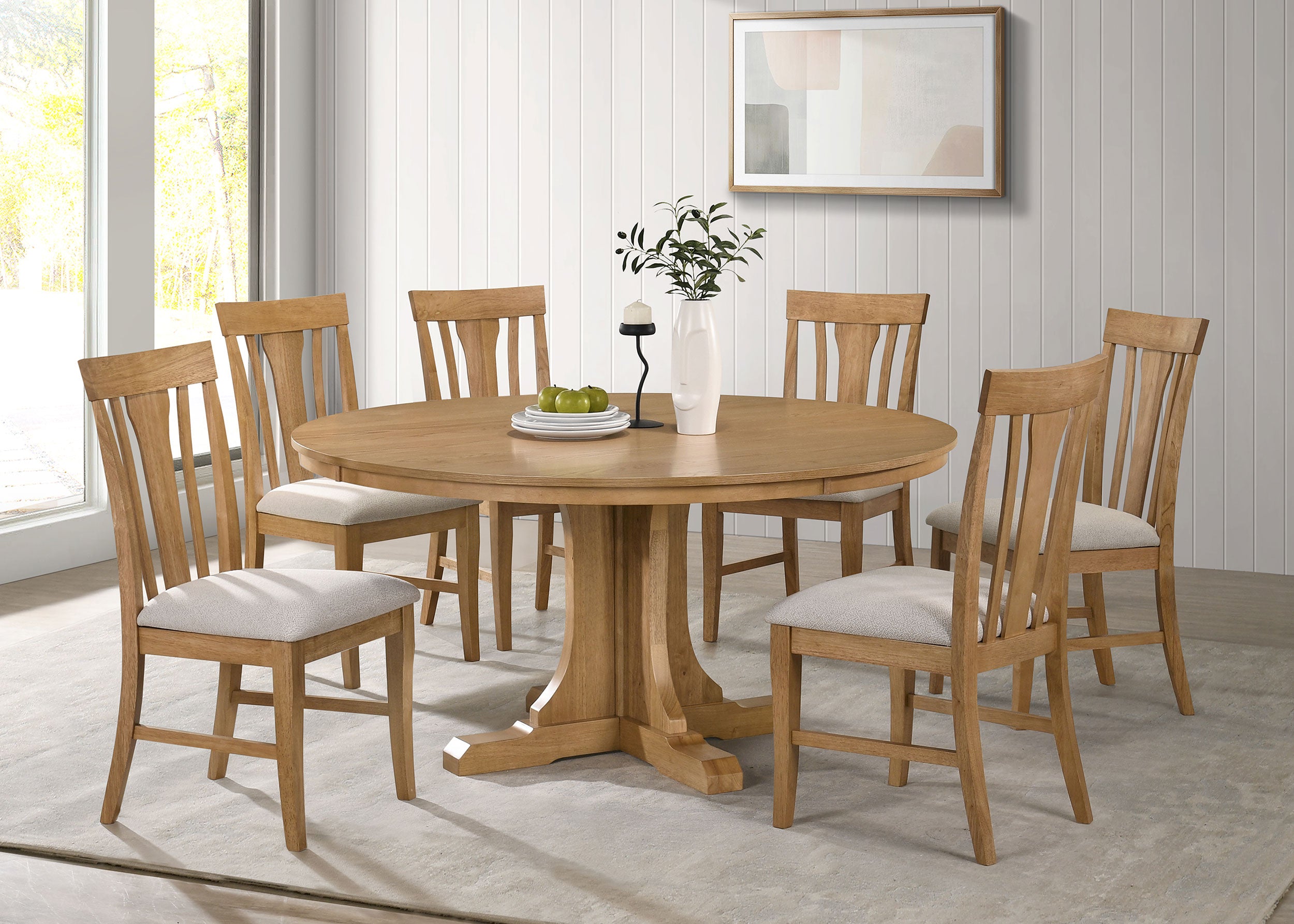 Hartville Round Dining Table Set Natural Light Brown