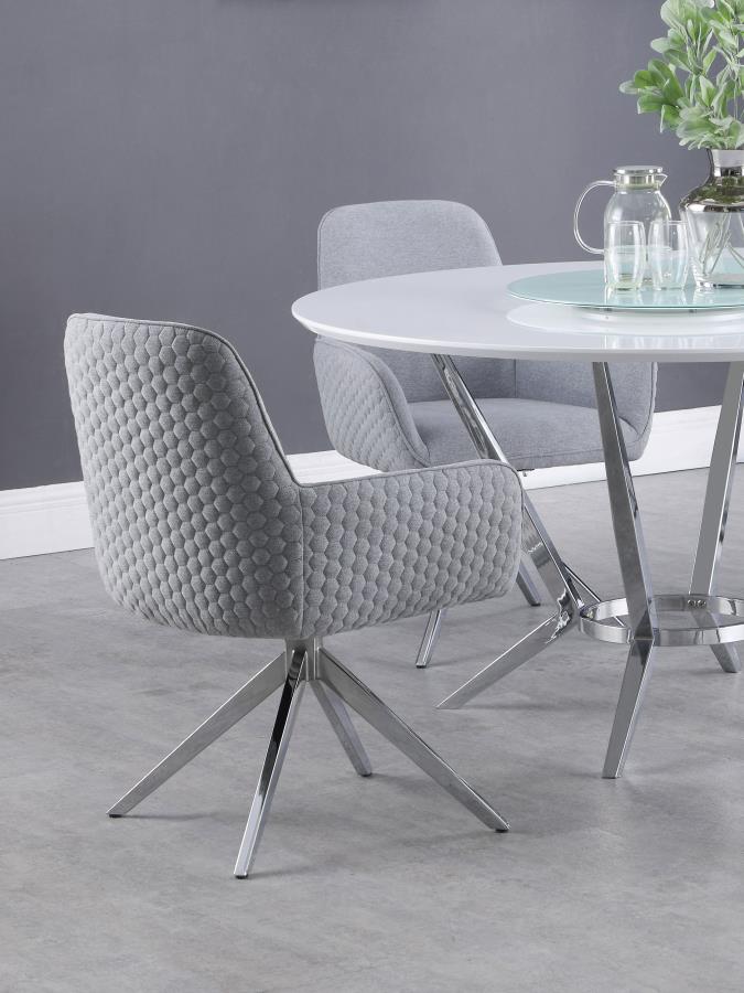 Abby Fabric Upholstered Swivel Dining Arm Chair Light Grey