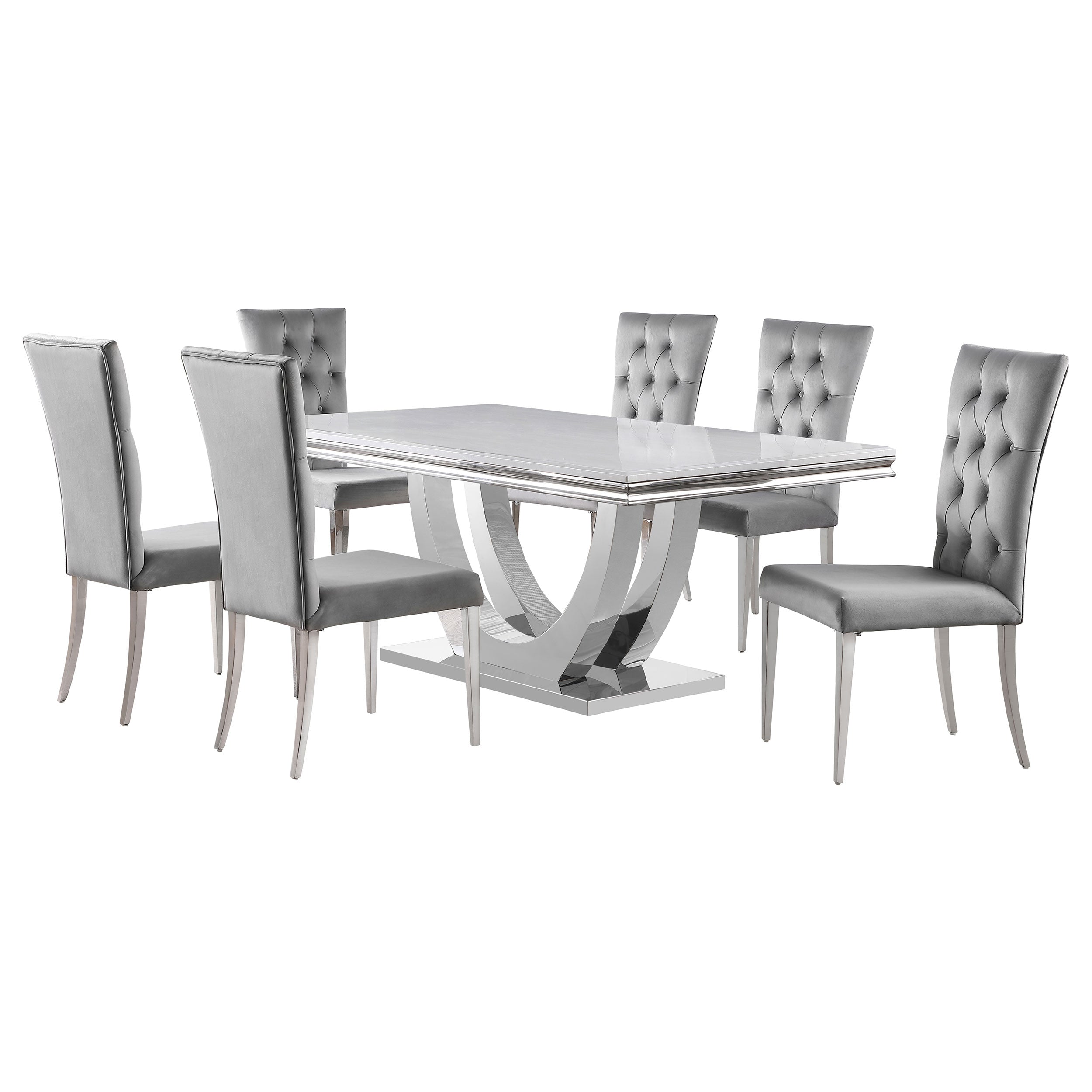 Kerwin  Rectangular Dining Table Set Grey and Chrome