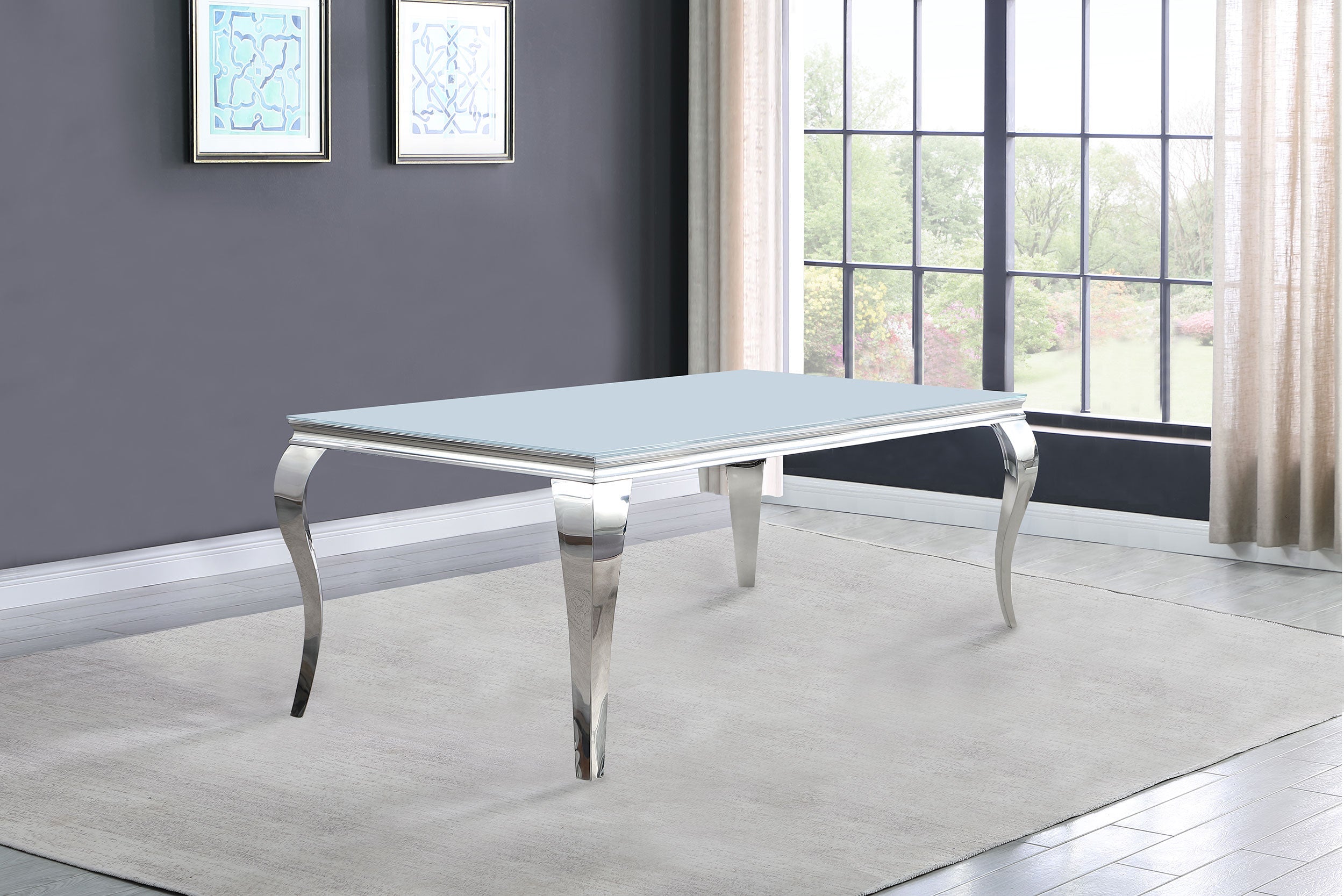 Carone Rectangular Glass Top Dining Table White and Chrome