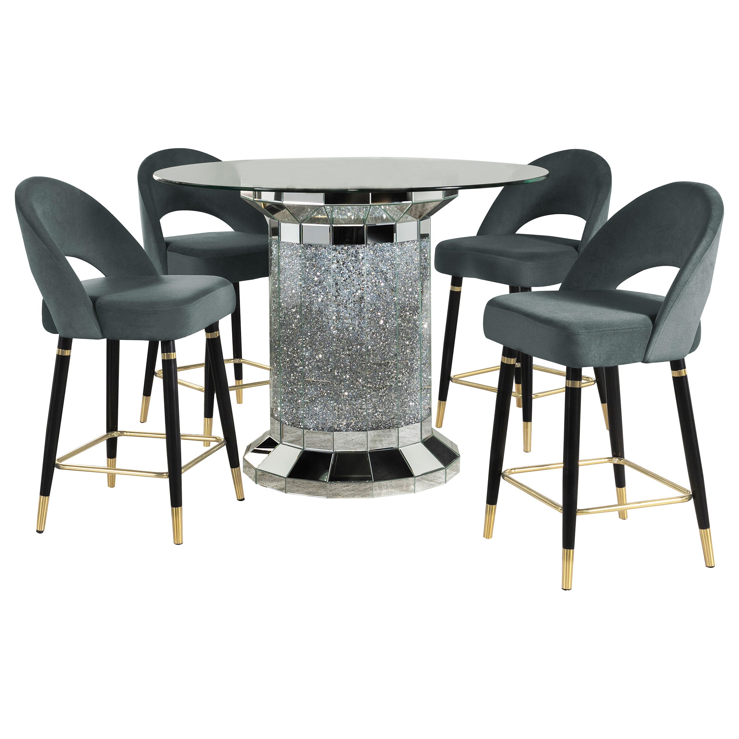 Ellie  Mirrored Counter Height Dining Table Set Black