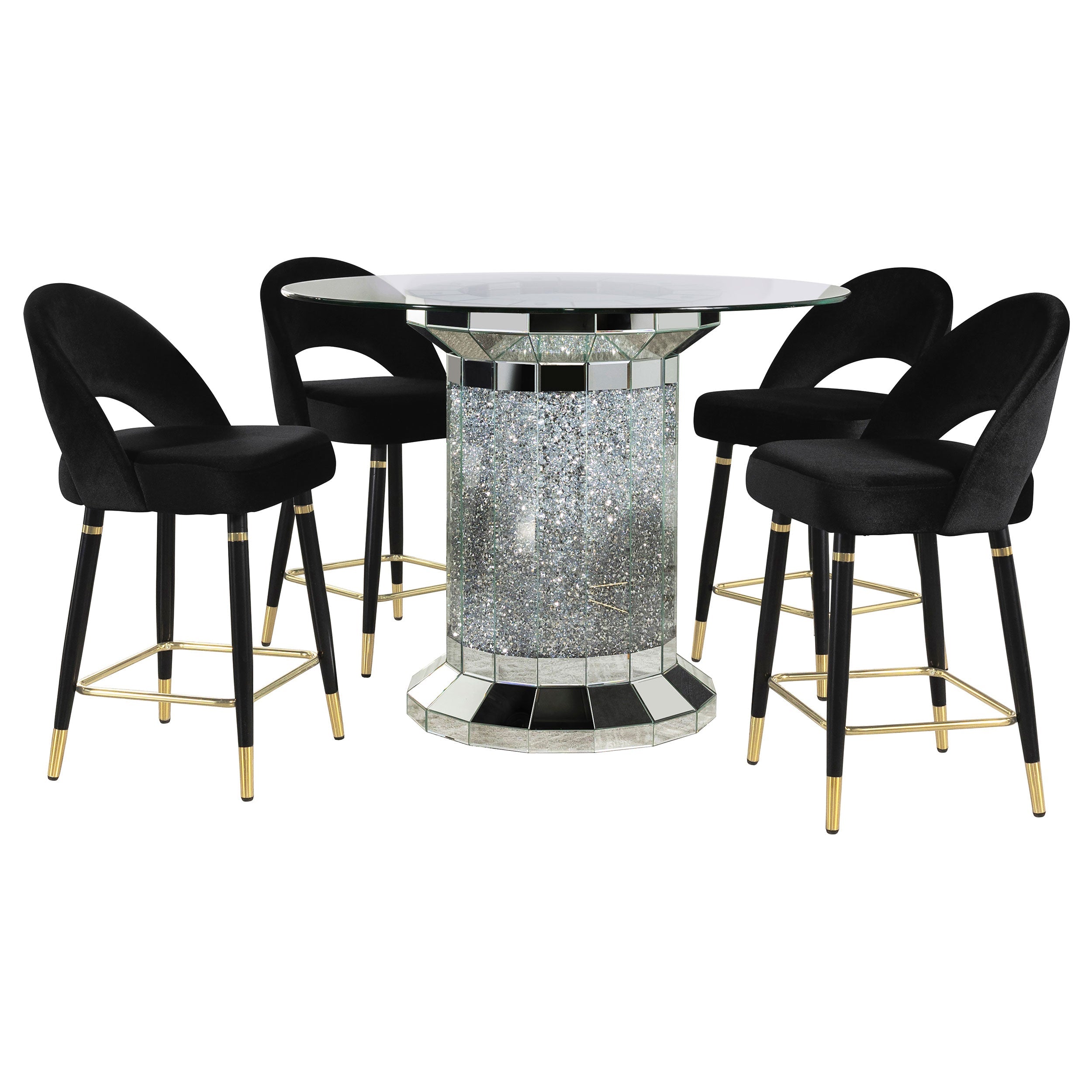 Ellie  Mirrored Counter Height Dining Table Set Black