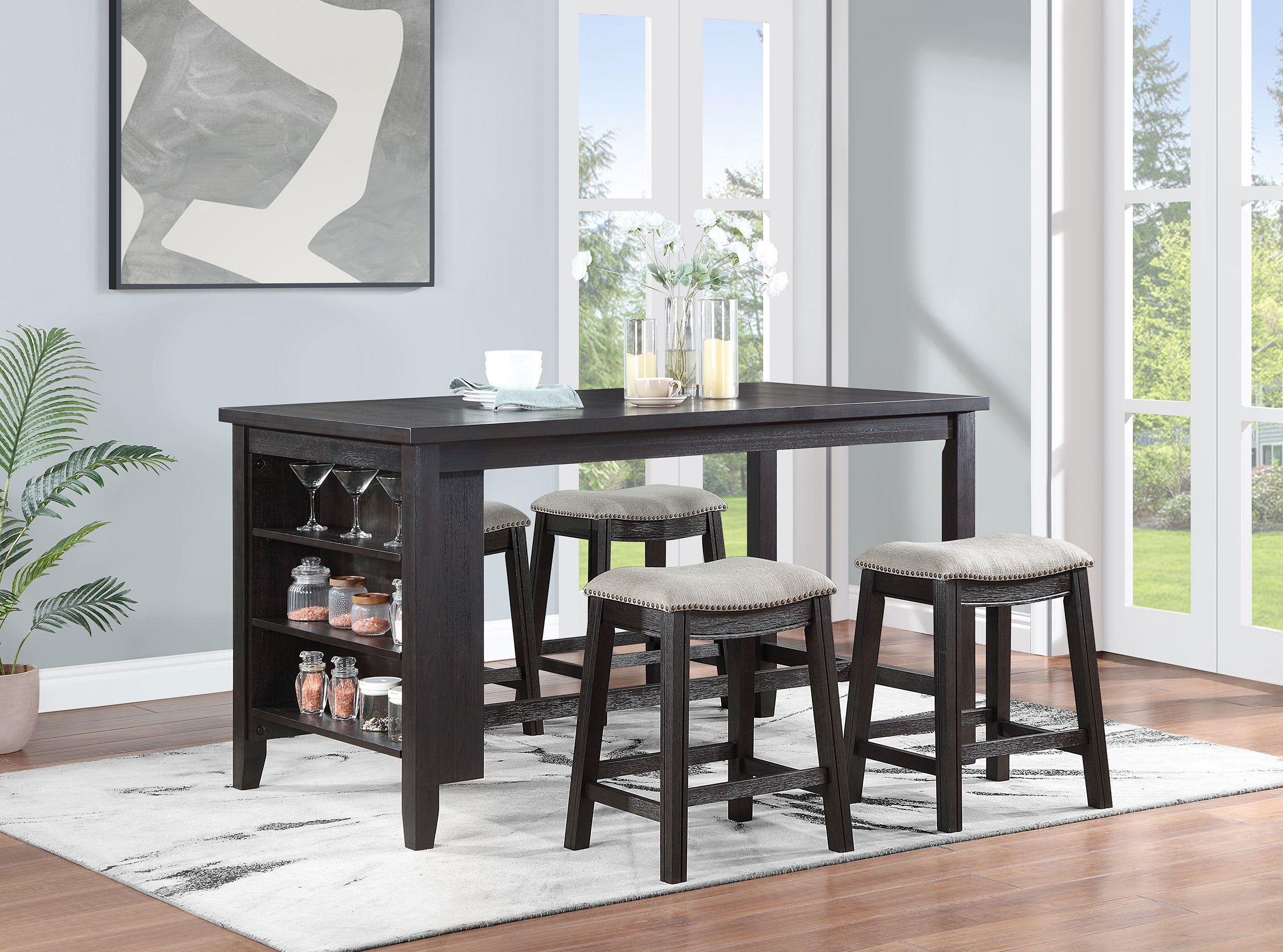Elliston  Counter Height Dining Table Set Dark Grey