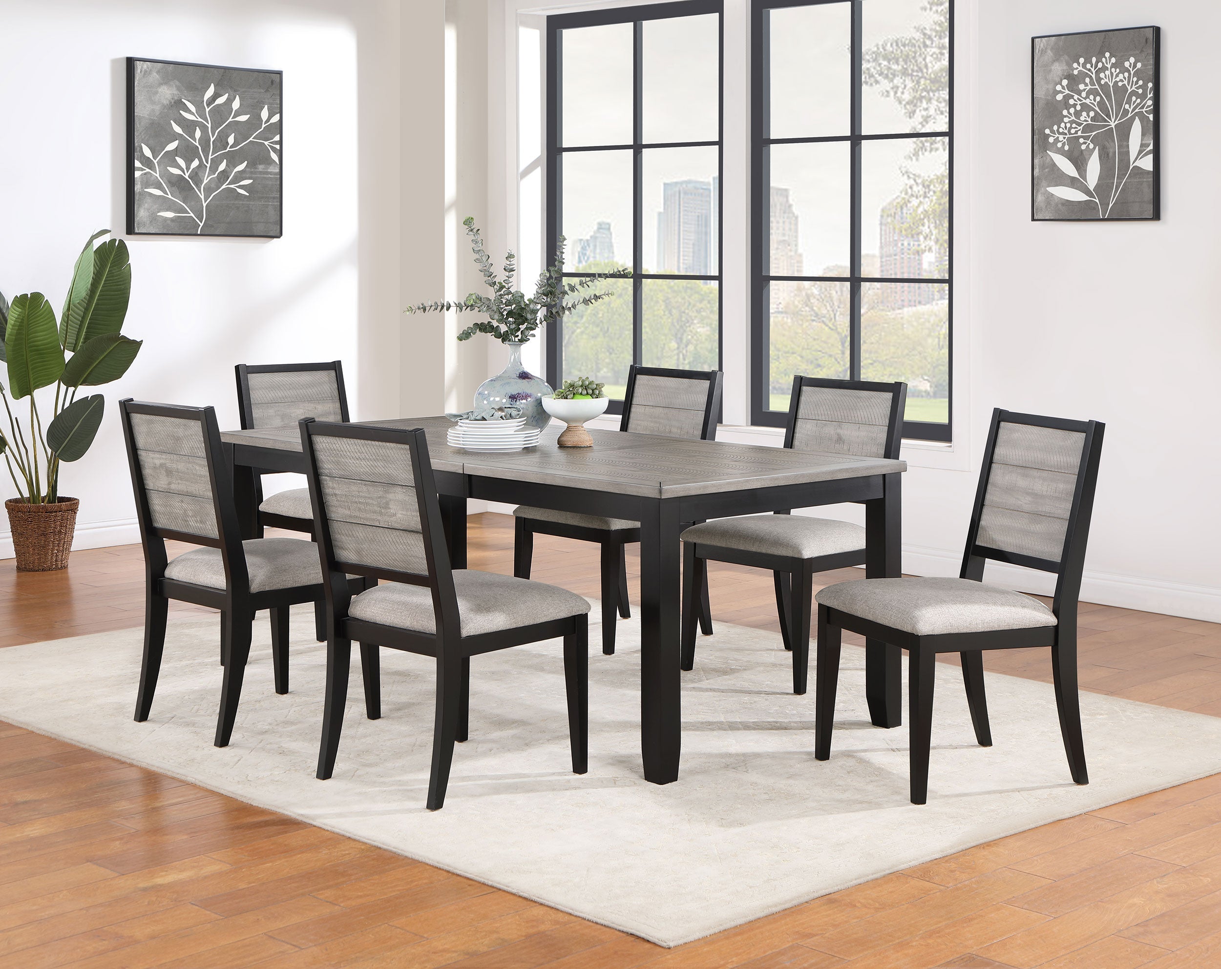 Elodie  Rectangular Extension Leaf Dining Set Black