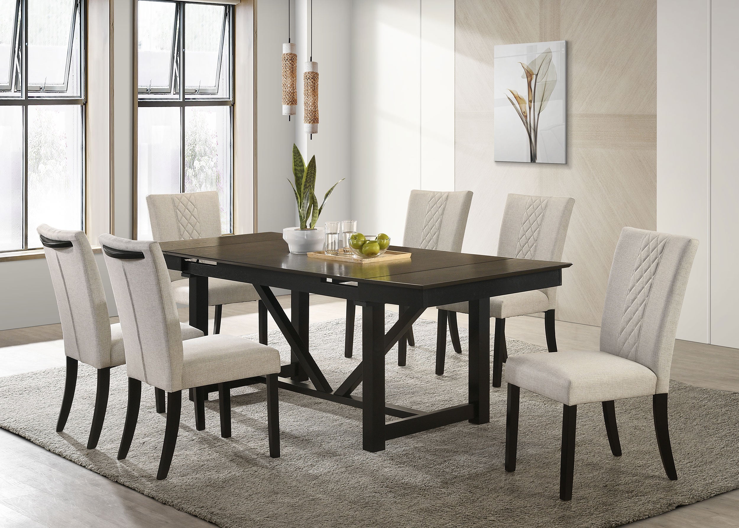 Malia  Refractory Extension Leaf Dining Table Set Oak