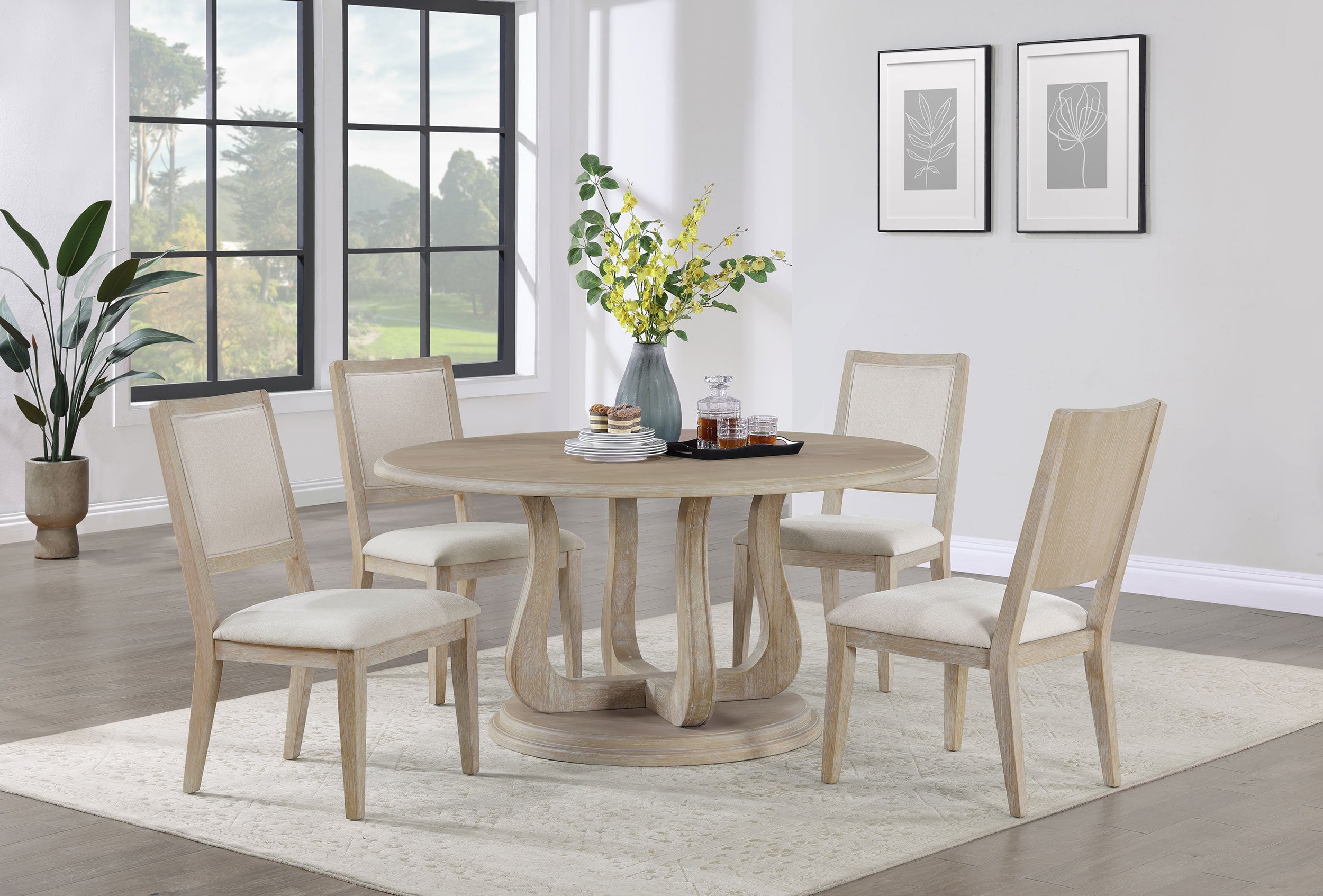 Trofello  Round Dining Table Set White Washed