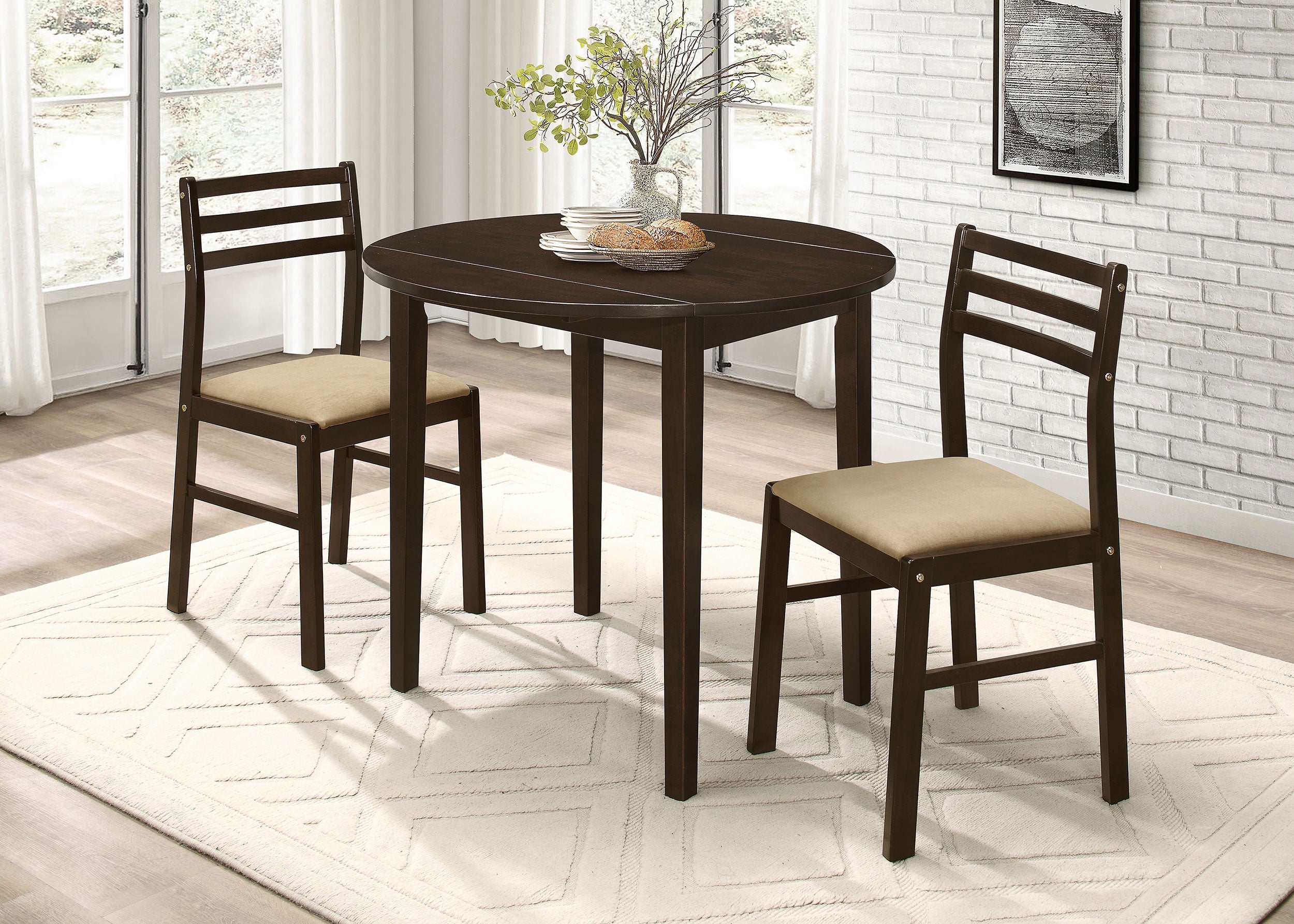 Bucknell  Round Drop Leaf Dining Table Set Cappuccino