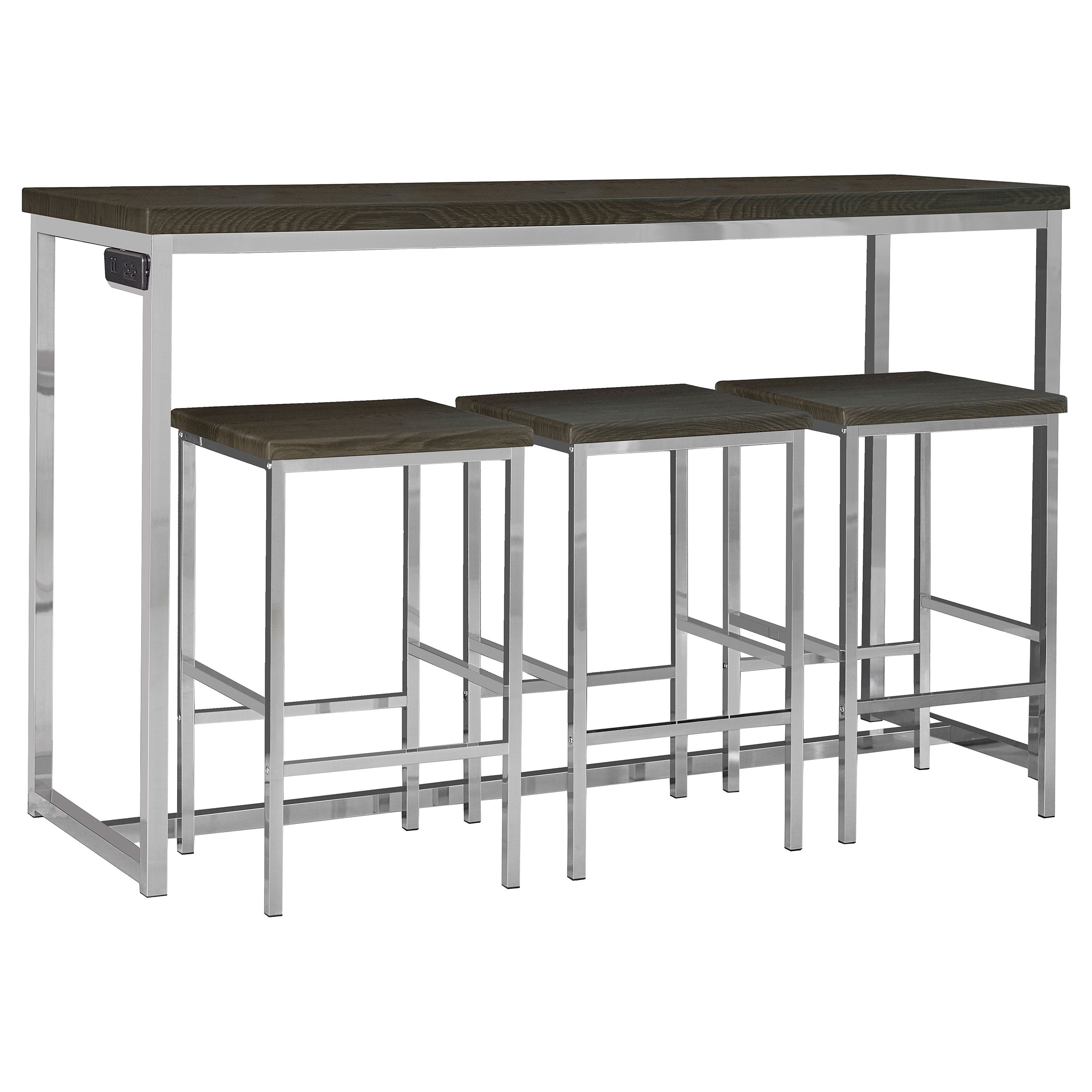 Cassidy Rectangular Counter Height Set Dark Oak and Chrome