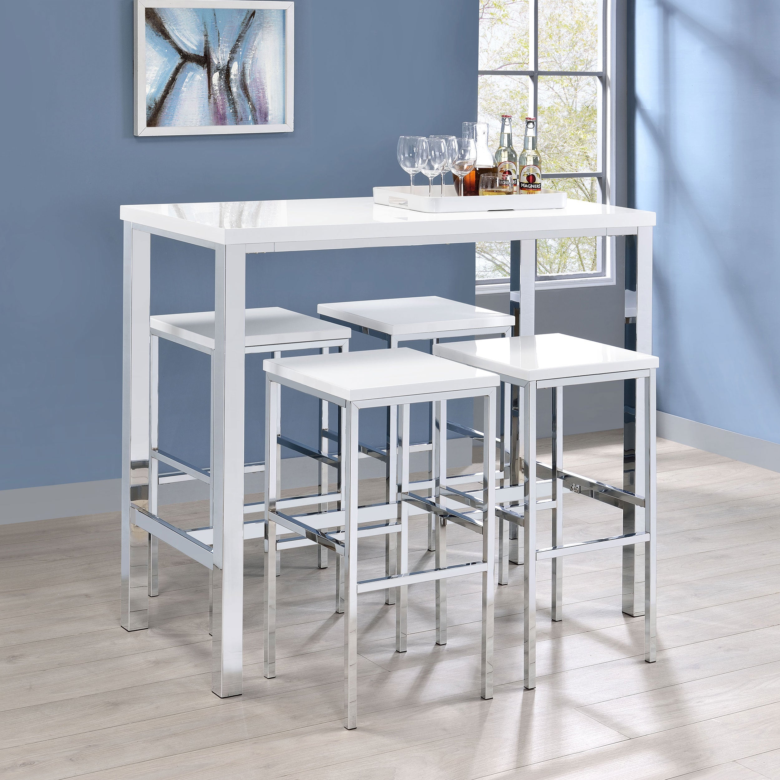 Natividad Pub Height Bar Table Set White High Gloss
