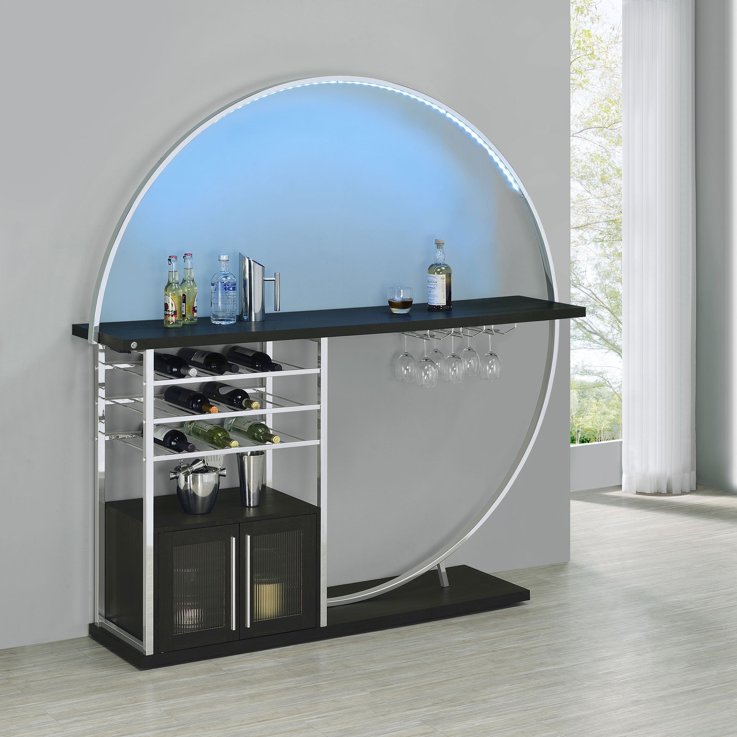 Risley 2-door Circular LED Home Bar Cabinet White High Gloss