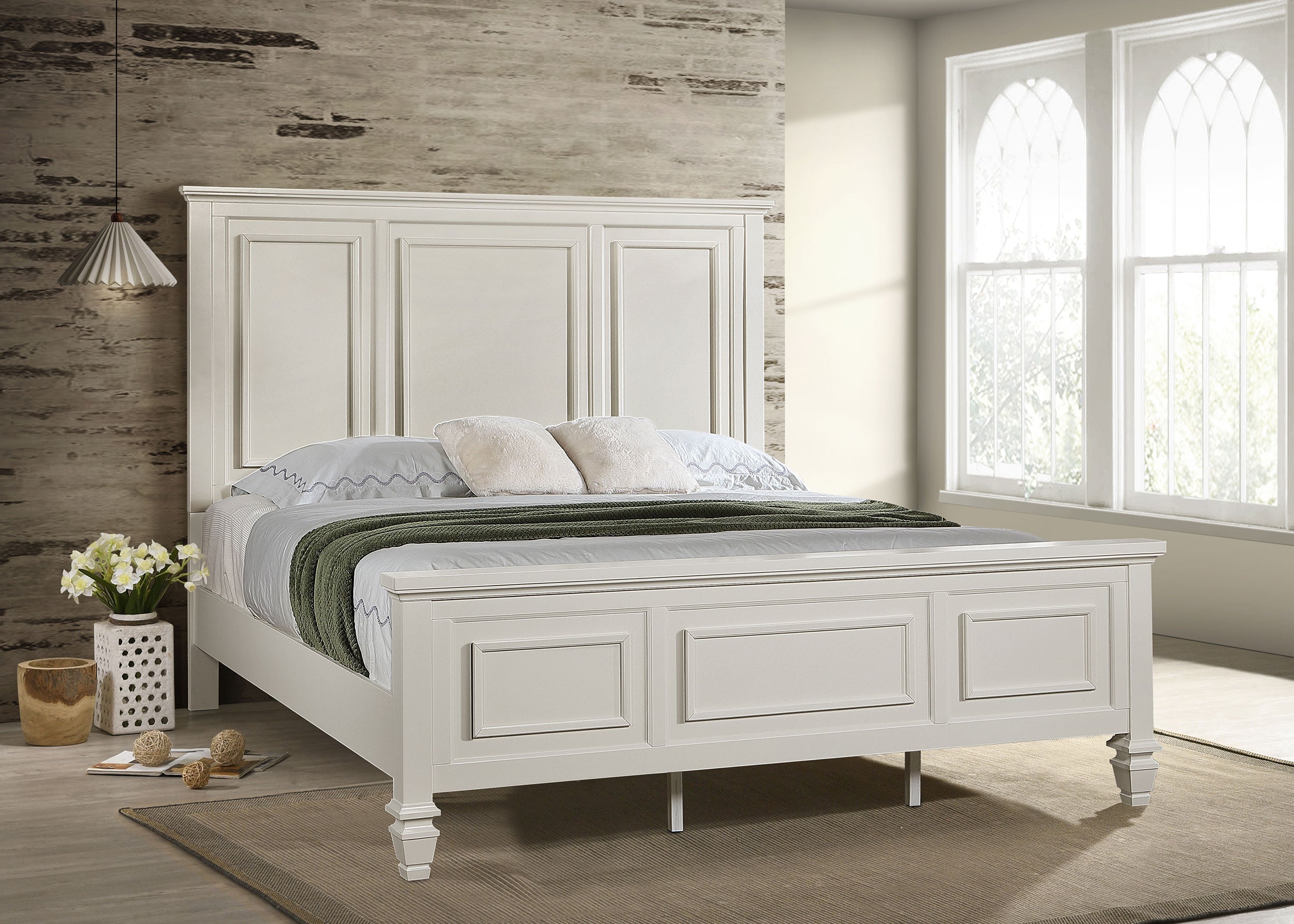 Sandy Beach 63-inch California King Panel Bed Cream White