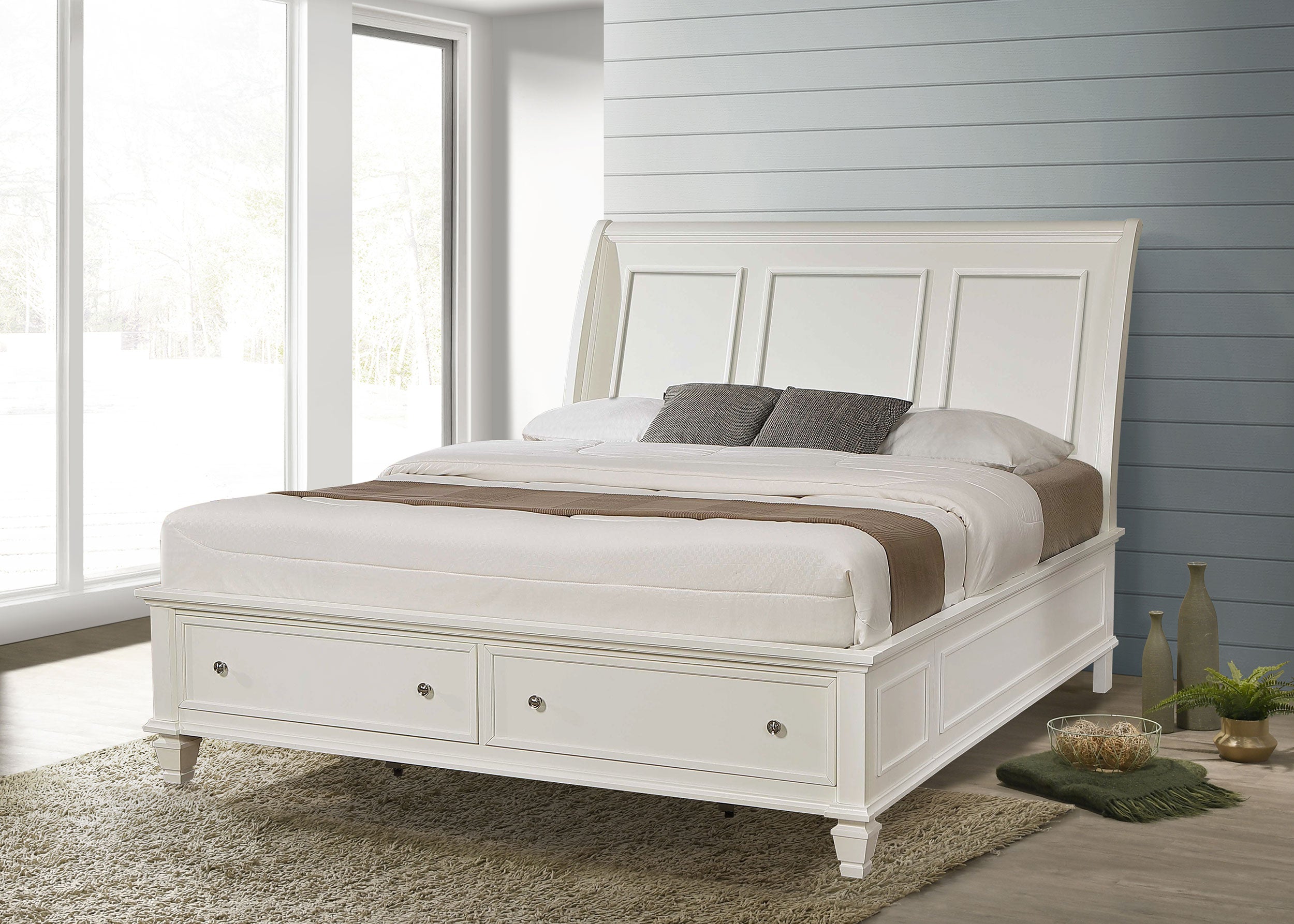 Sandy Beach 63-inch California King Panel Bed Cream White