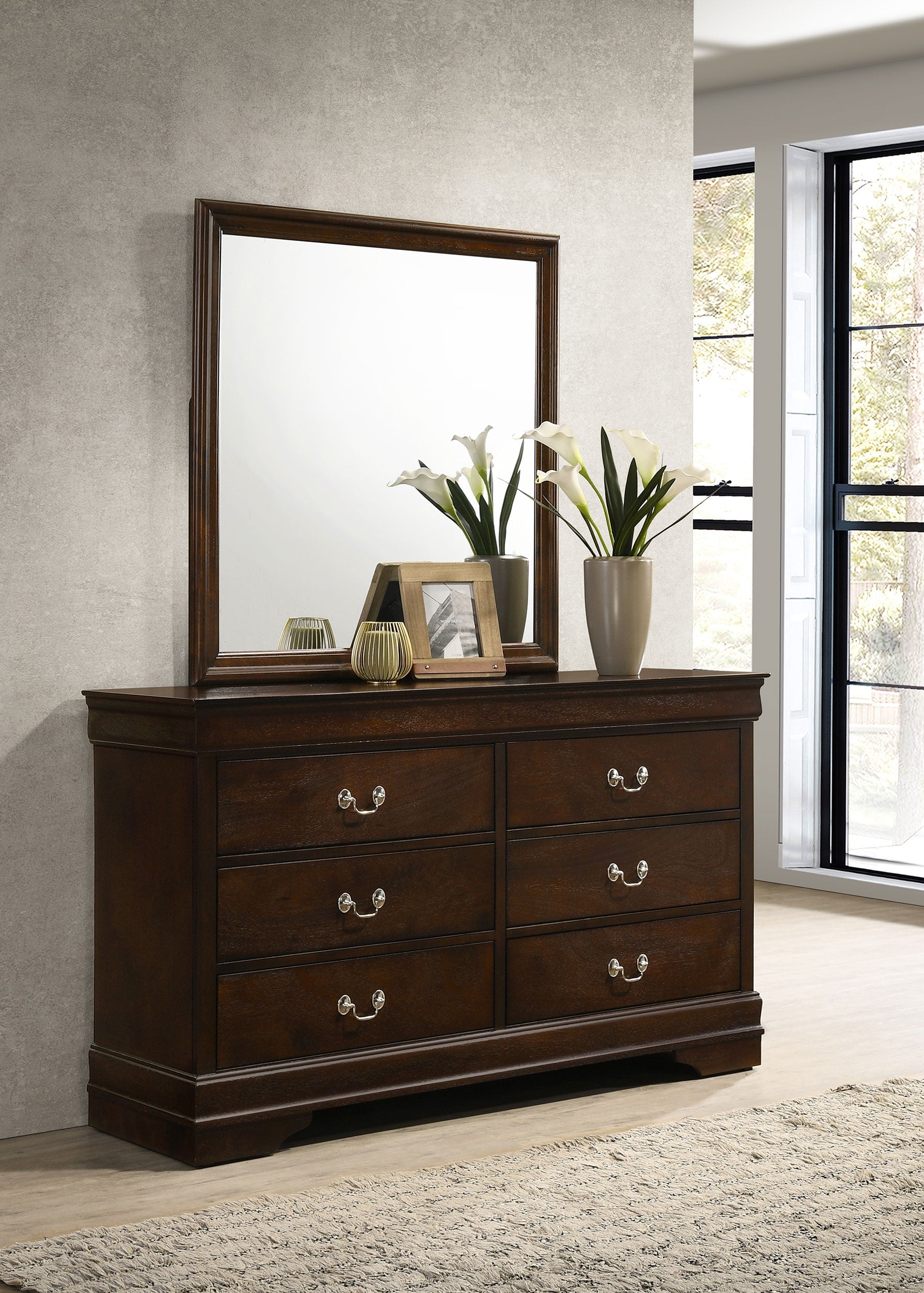 Louis Philippe 6-drawer Dresser and Mirror White
