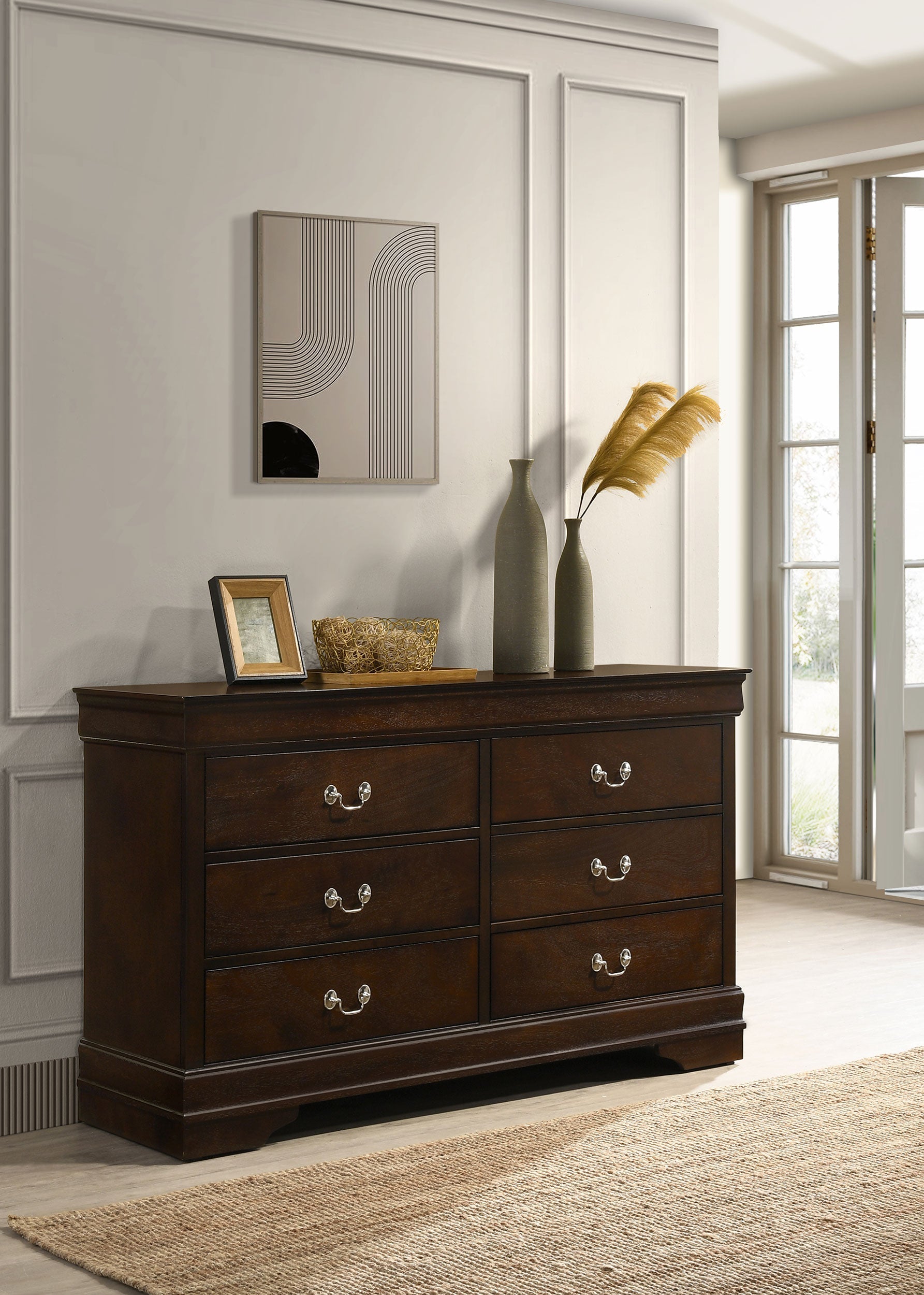 Louis Philippe 6-drawer Dresser and Mirror White