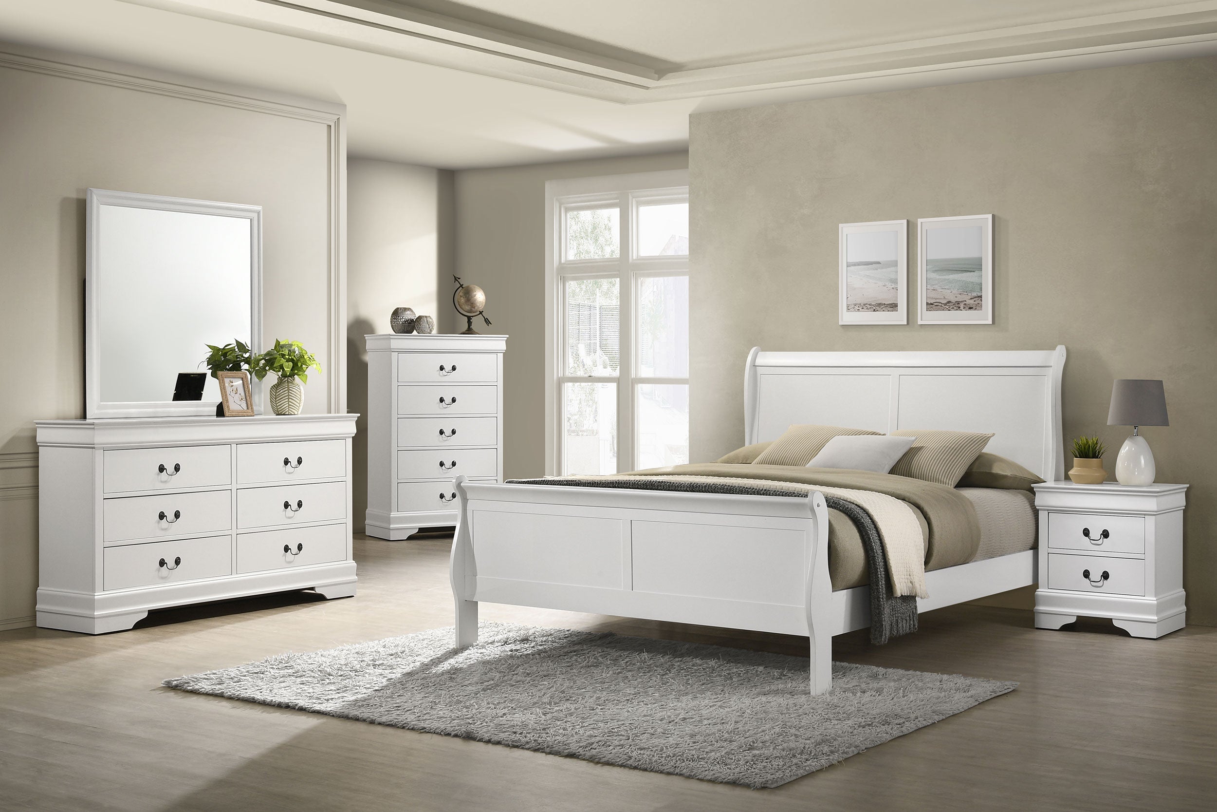 Louis Philippe 47-inch Sleigh Panel Bed White