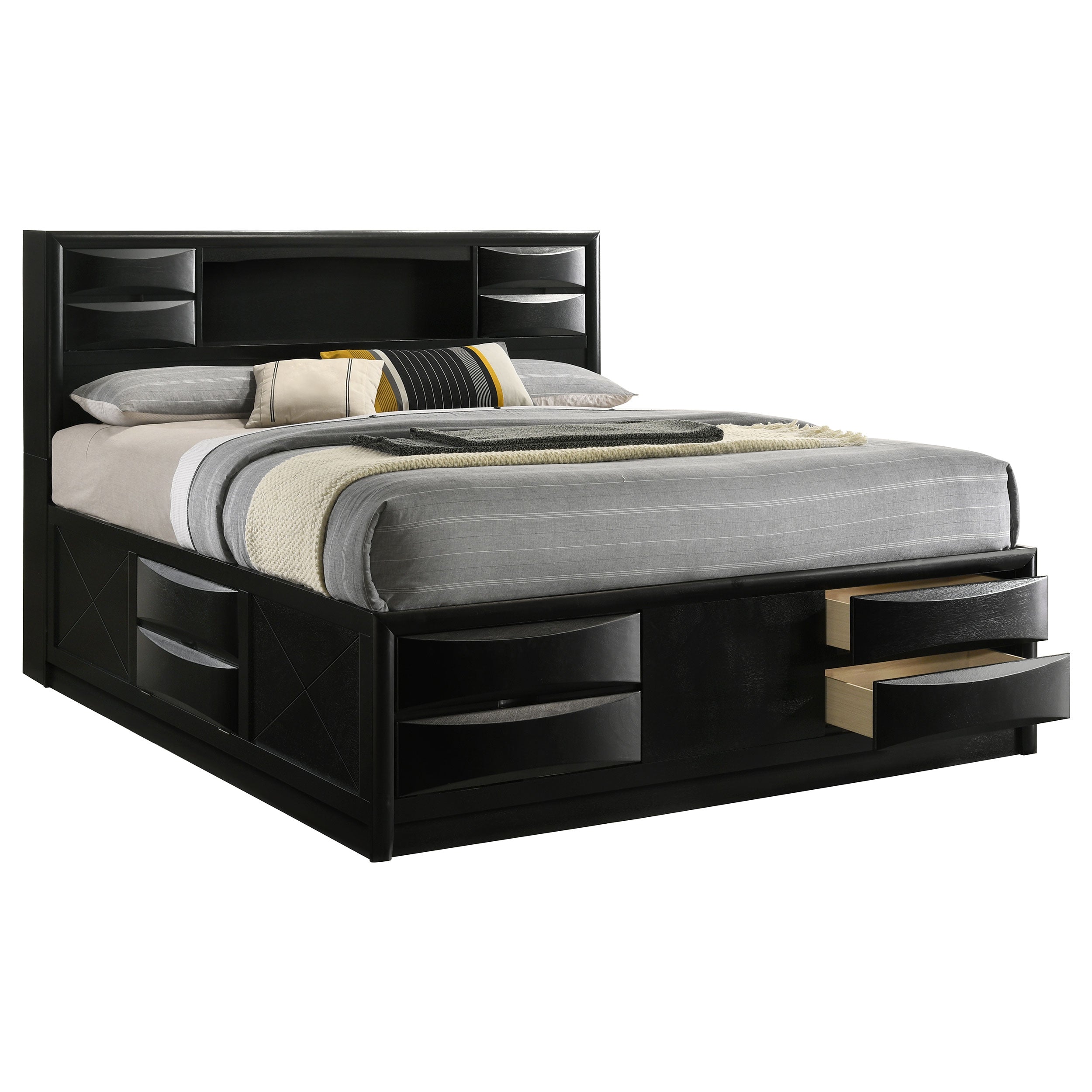 Briana Wood California King Storage Bookcase Bed Black
