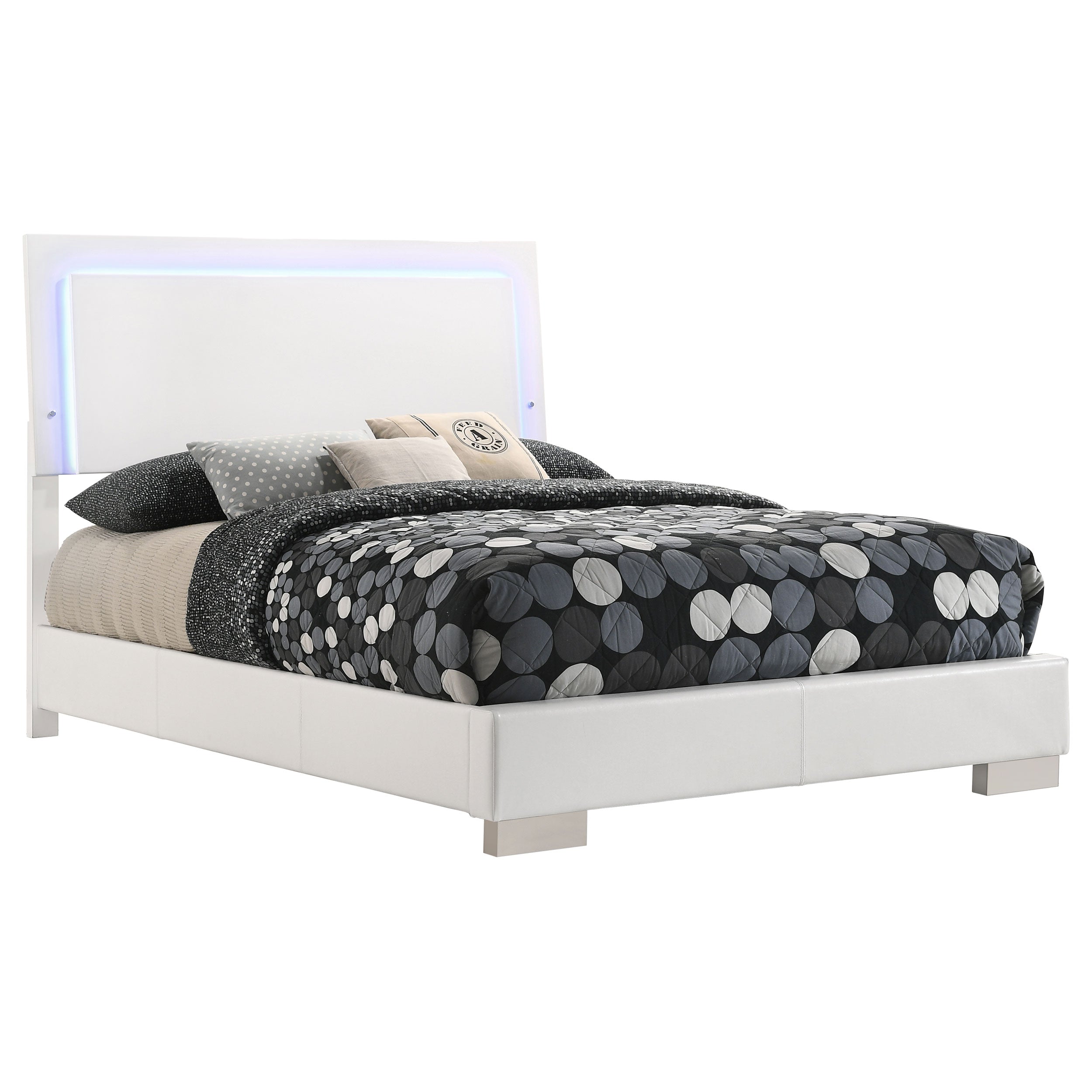 Felicity Wood California King LED Panel Bed White High Gloss