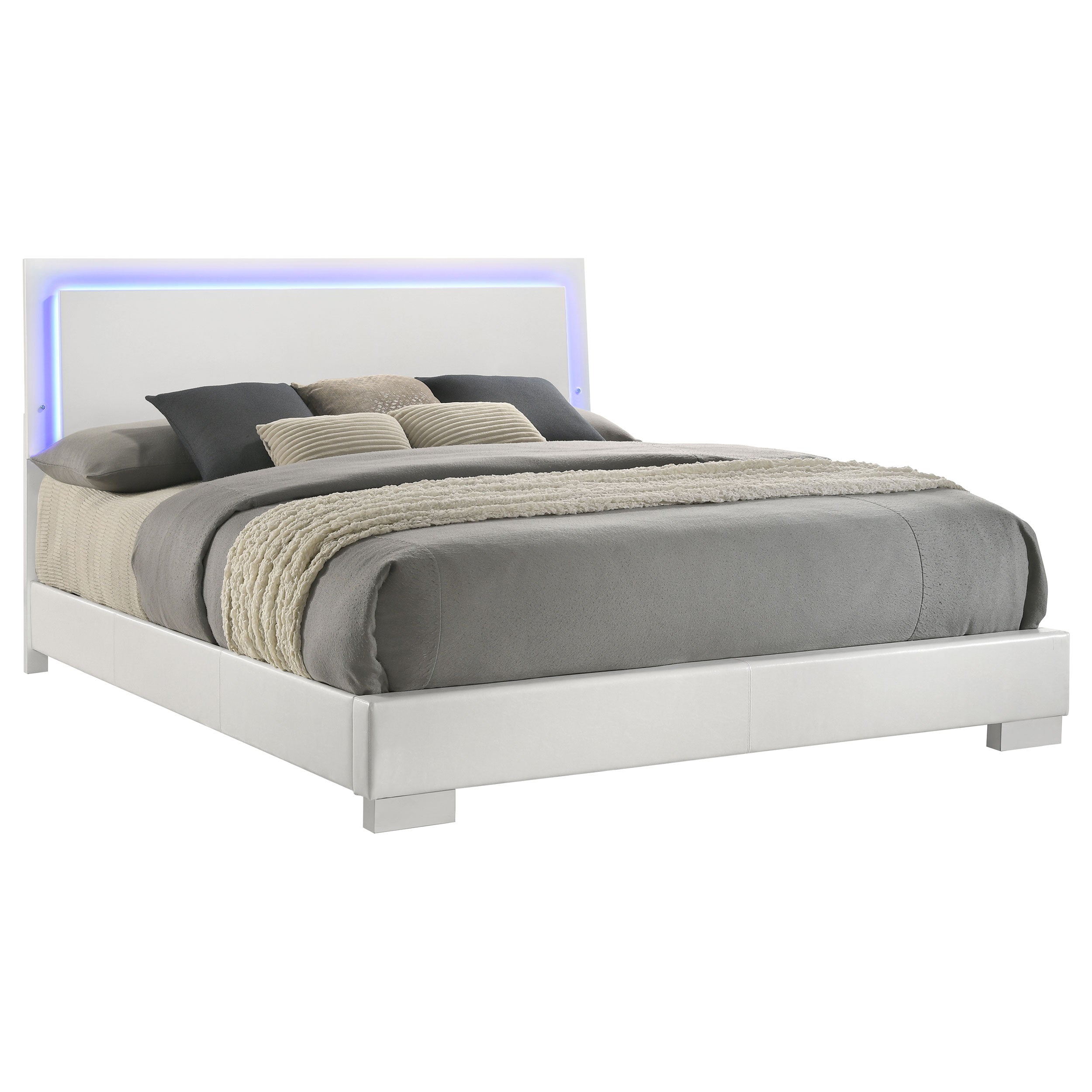 Felicity Wood California King LED Panel Bed White High Gloss