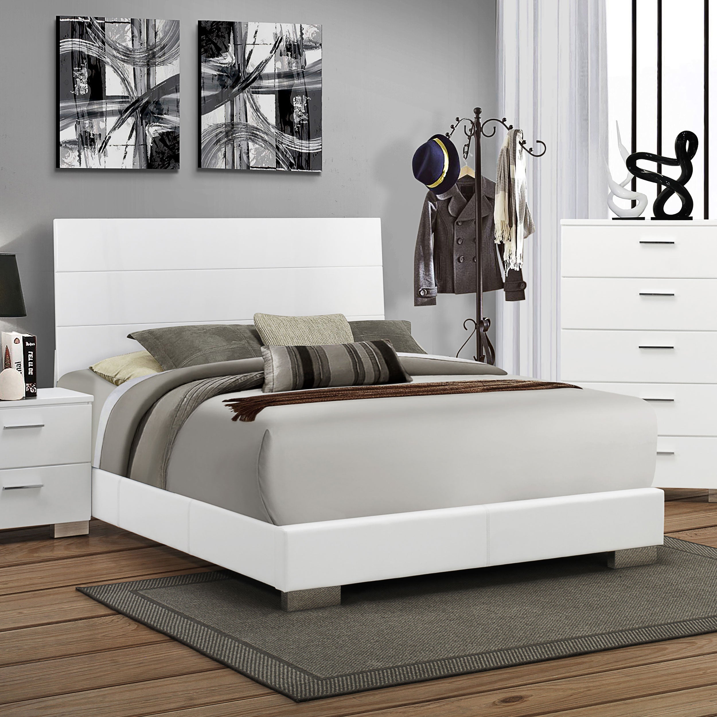 Felicity Wood Panel Bed White High Gloss