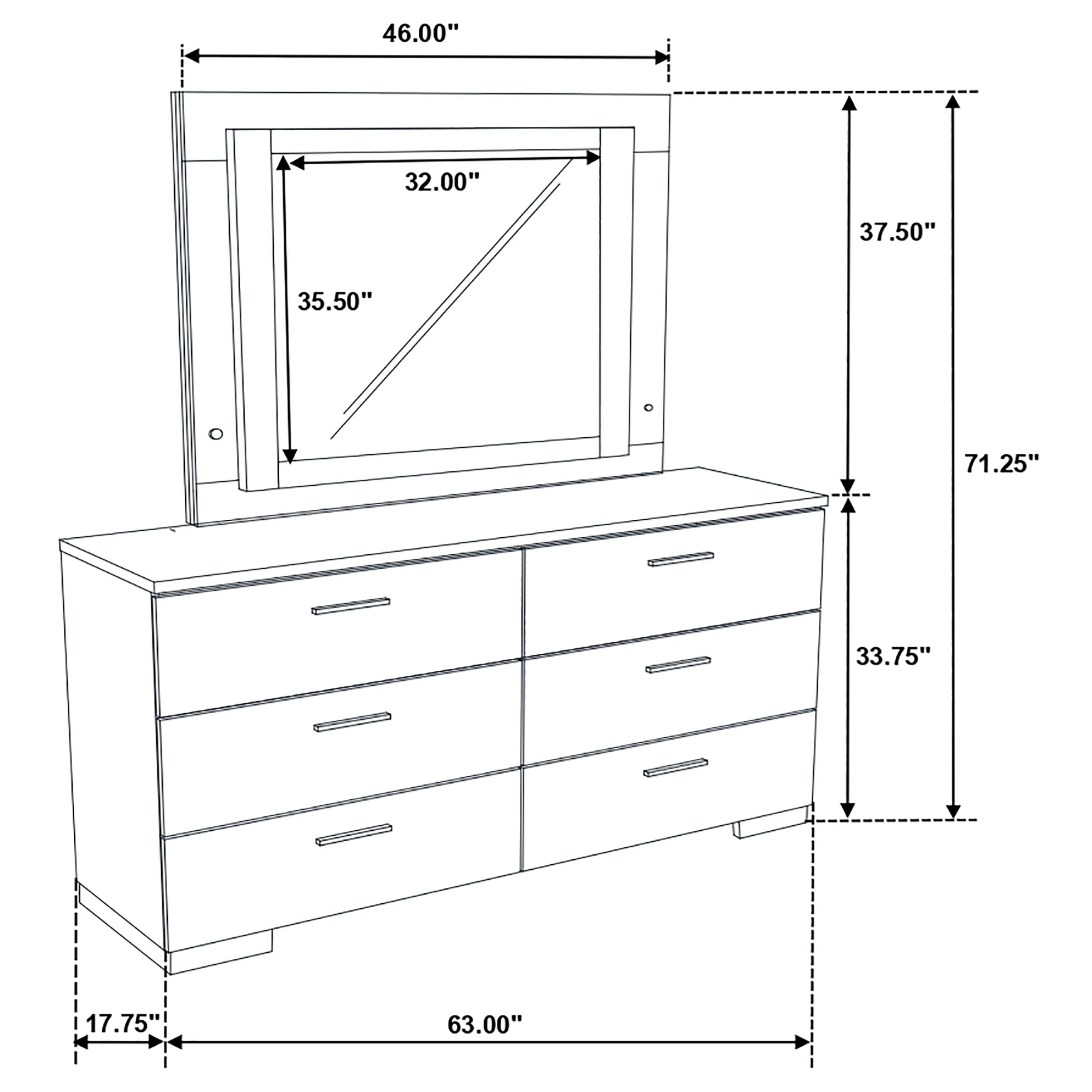 Felicity 6-drawer Dresser White High Gloss