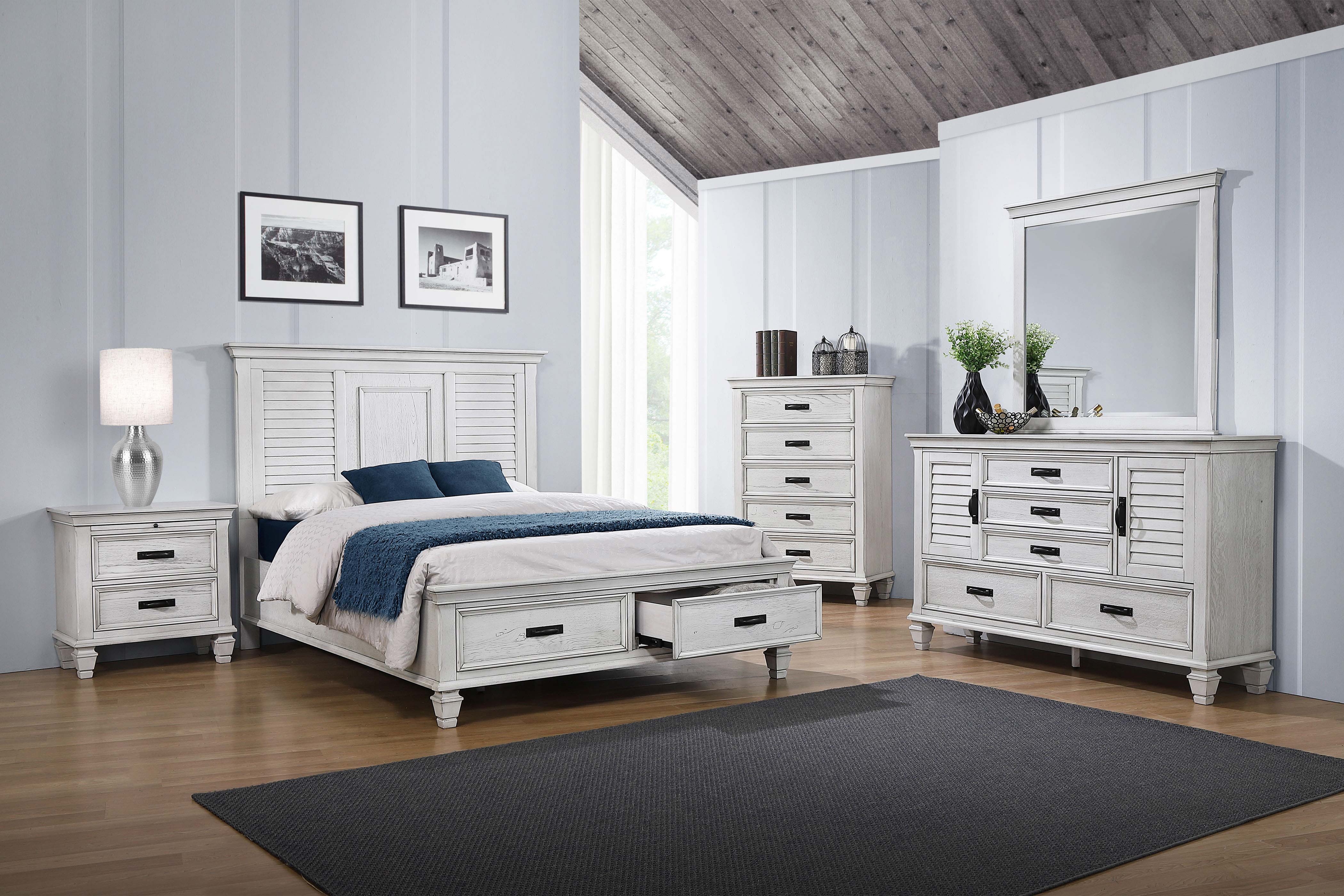 Franco Wood Panel Bed Distressed White