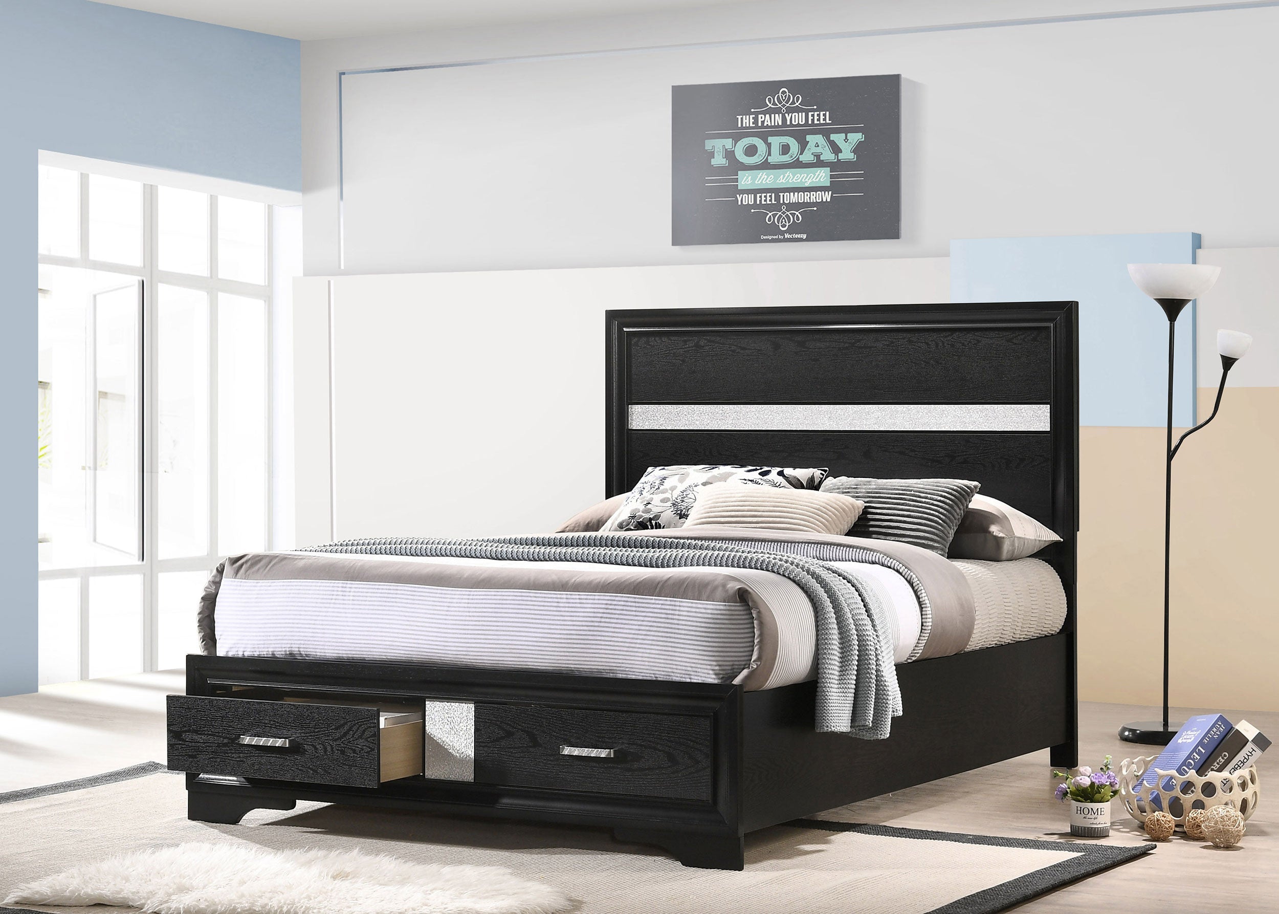 Miranda 51-inch Wood California King Storage Panel Bed Black