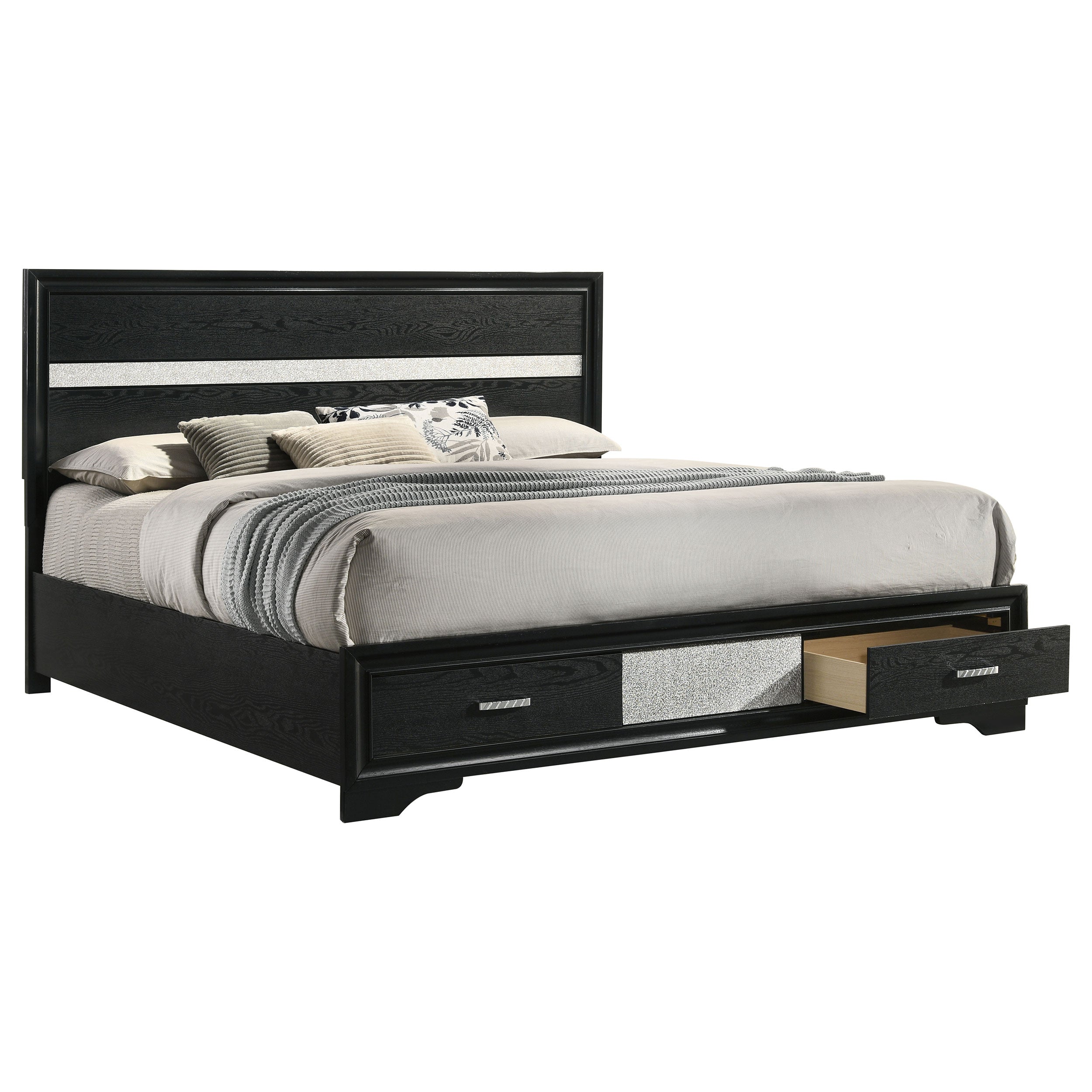 Miranda 51-inch Wood California King Storage Panel Bed Black