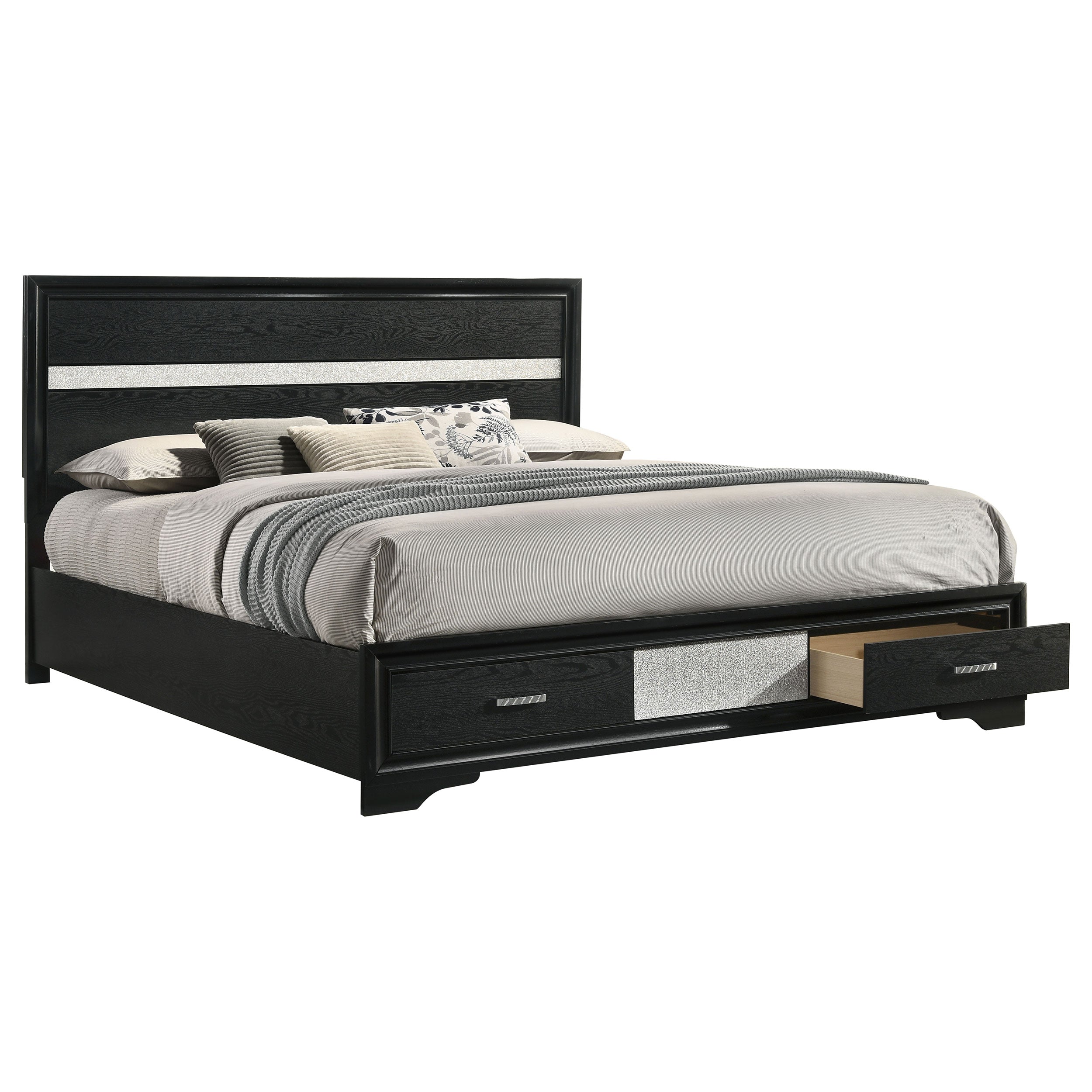 Miranda 51-inch Wood California King Storage Panel Bed Black