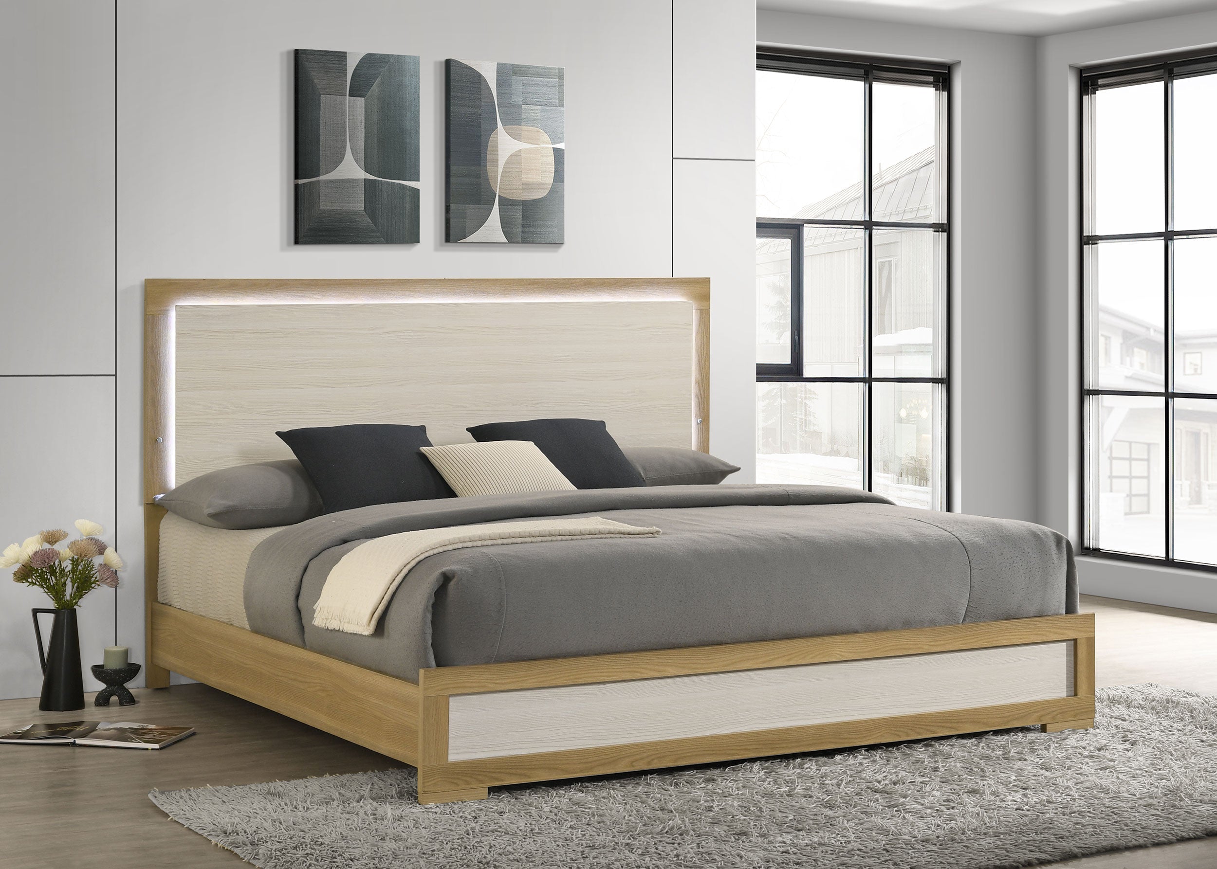 Hyland Panel Bed LED Headboard Natural