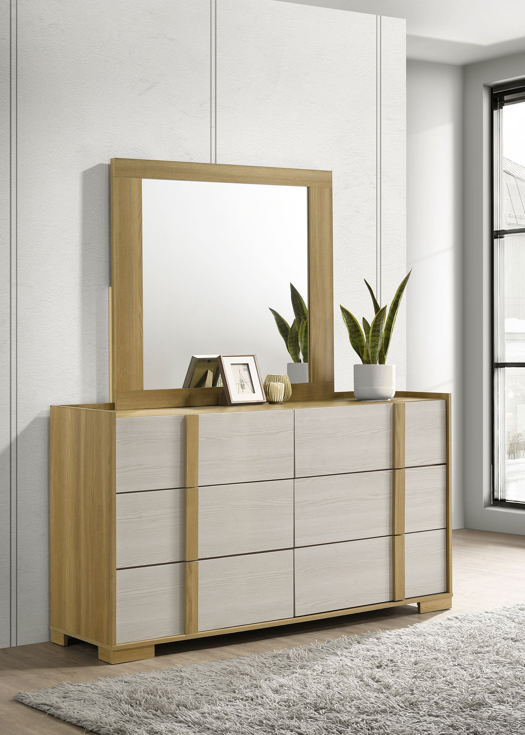 Hyland 6-drawer Dresser with Mirror Natural