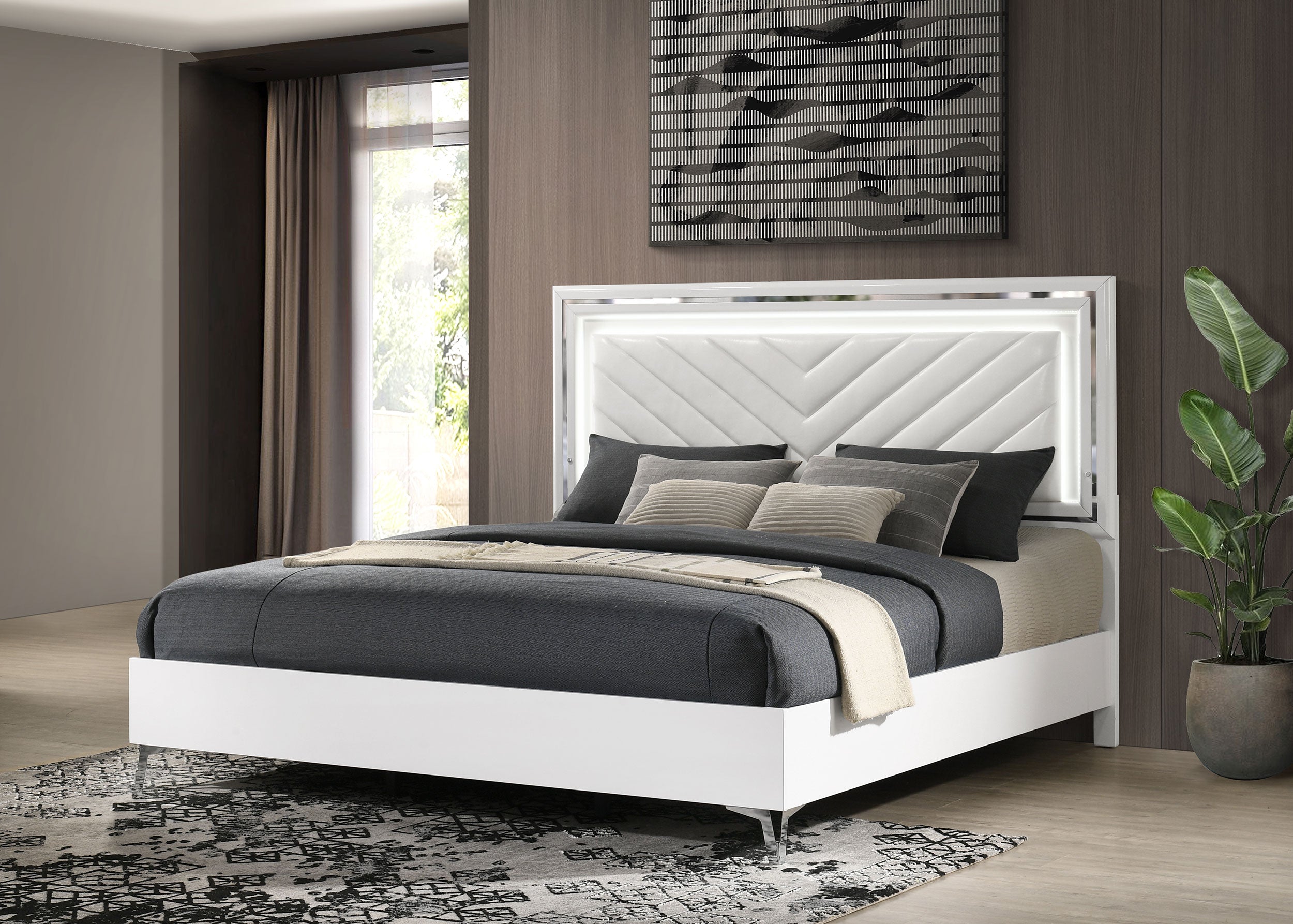 Cassia LED Panel Bed White High Gloss