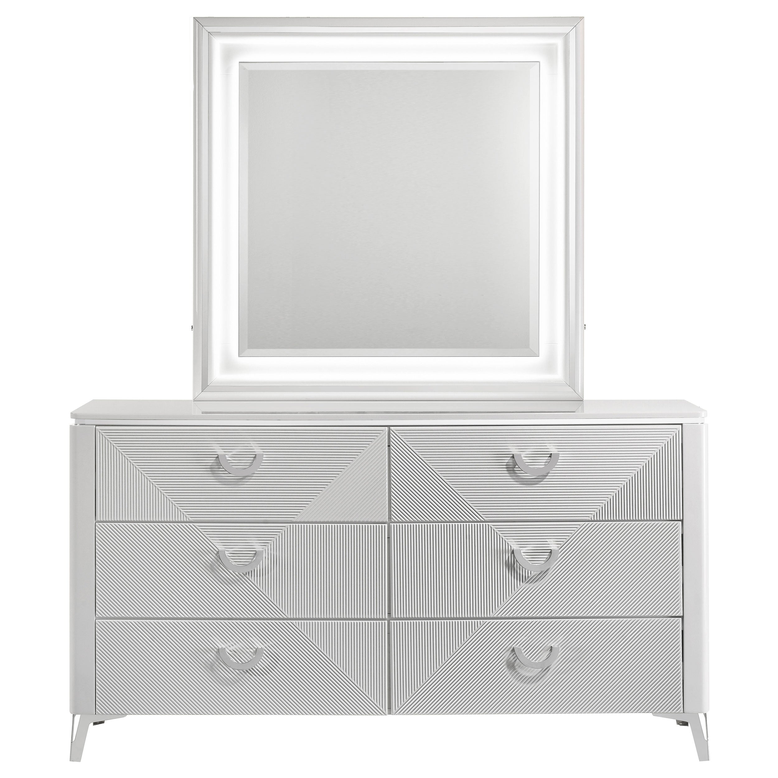 Cassia 6-drawer Dresser Cabinet with Mirror White High Gloss