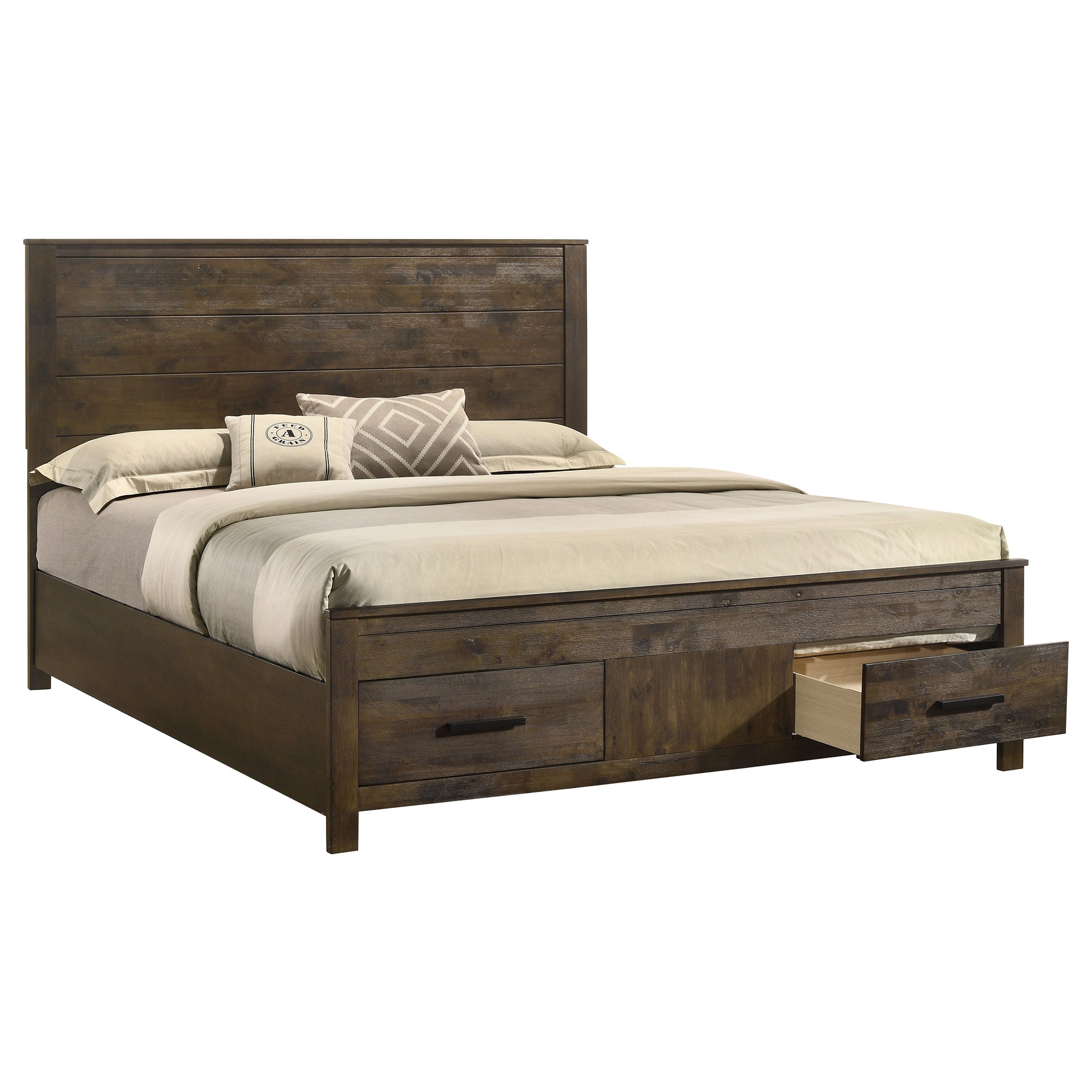 Woodmont California King Storage Bed Rustic Golden Brown