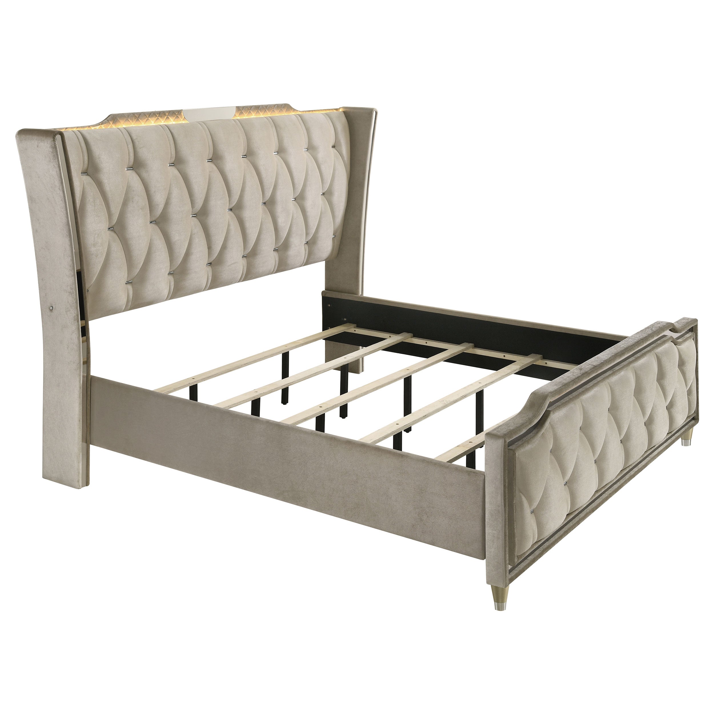 Lorient LED Upholstered Wingback Bed Ivory and Camel
