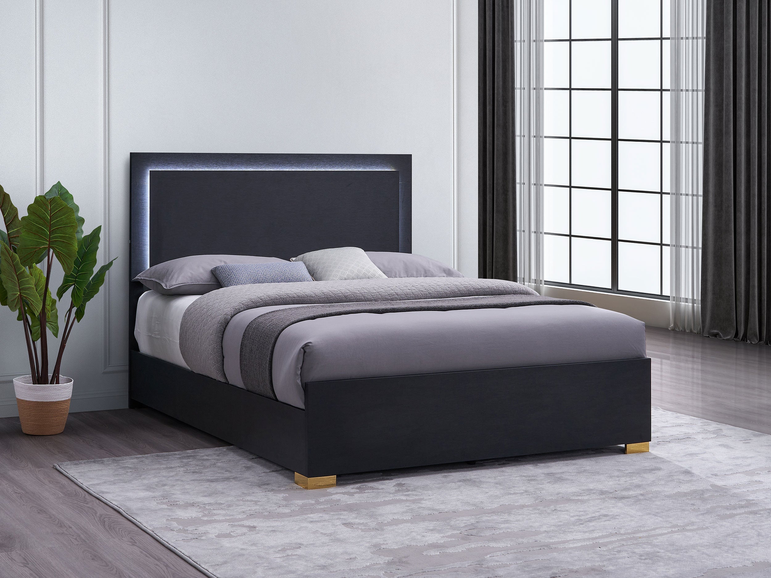 Marceline Bed with LED Headboard Black