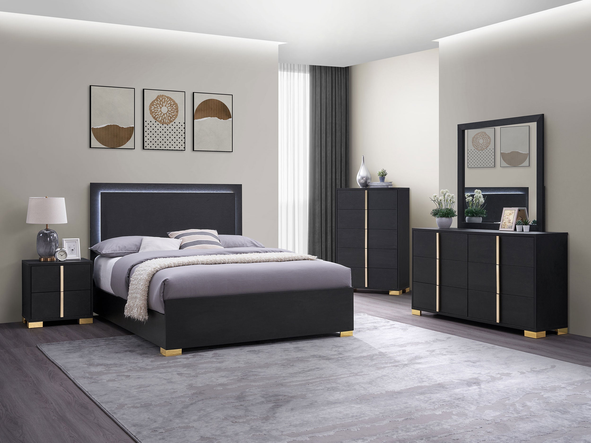 Marceline Bed with LED Headboard Black