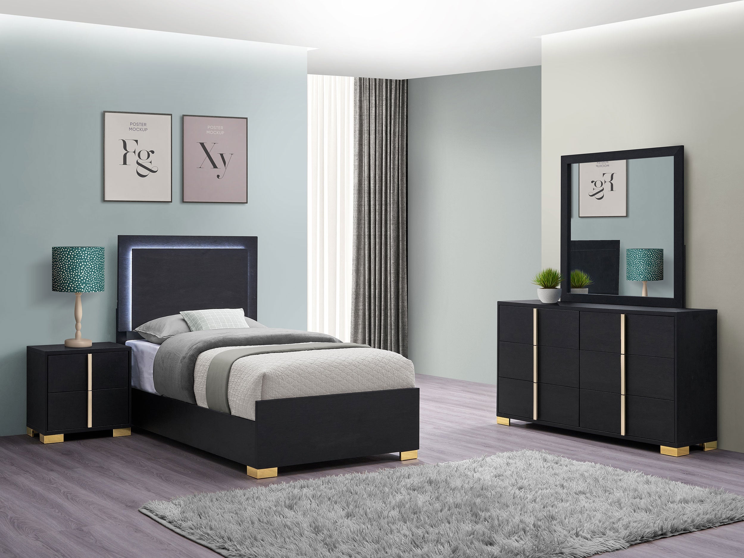 Marceline Bedroom Set with LED Headboard Black