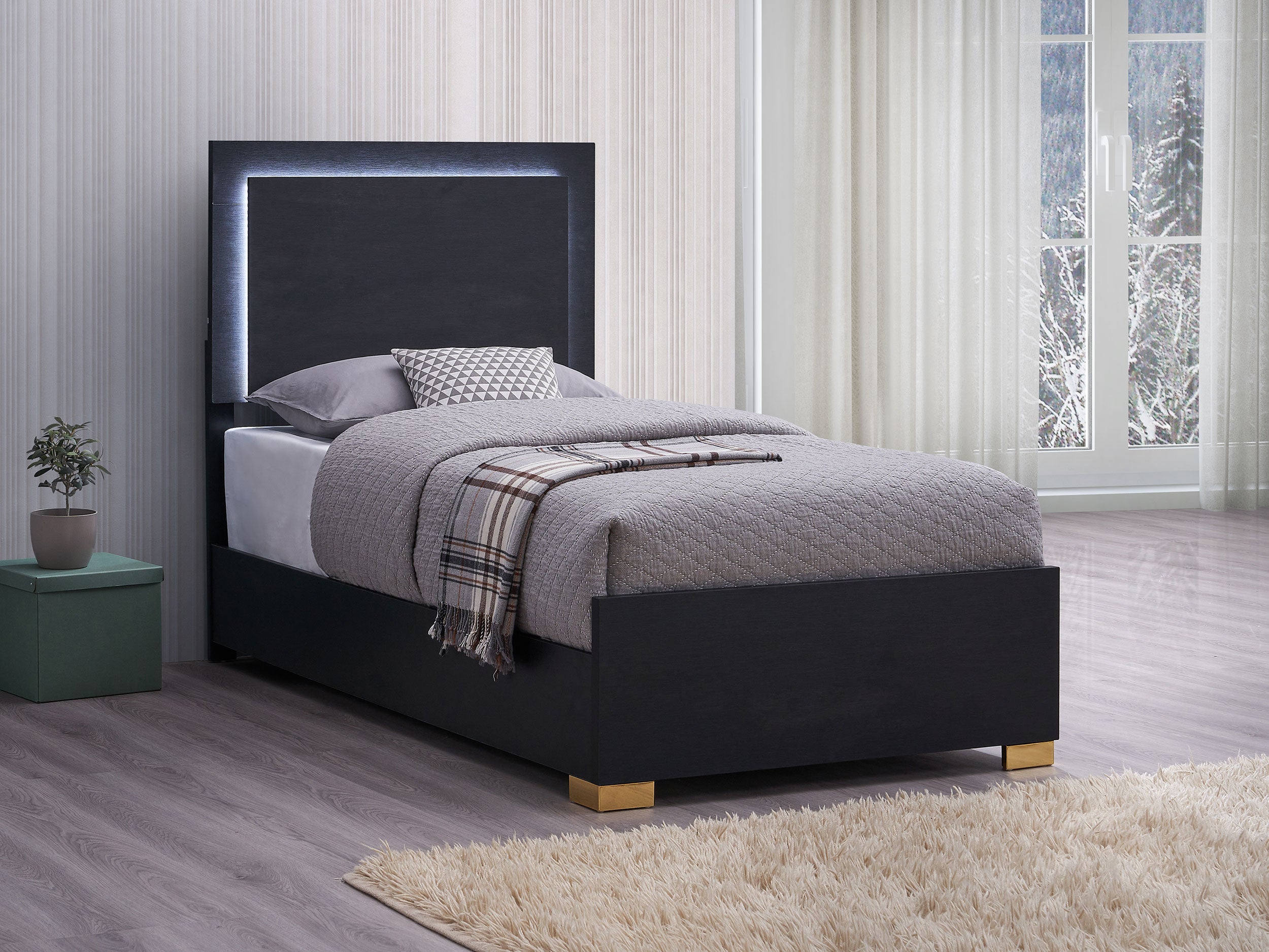 Marceline Wood LED Panel Bed Black