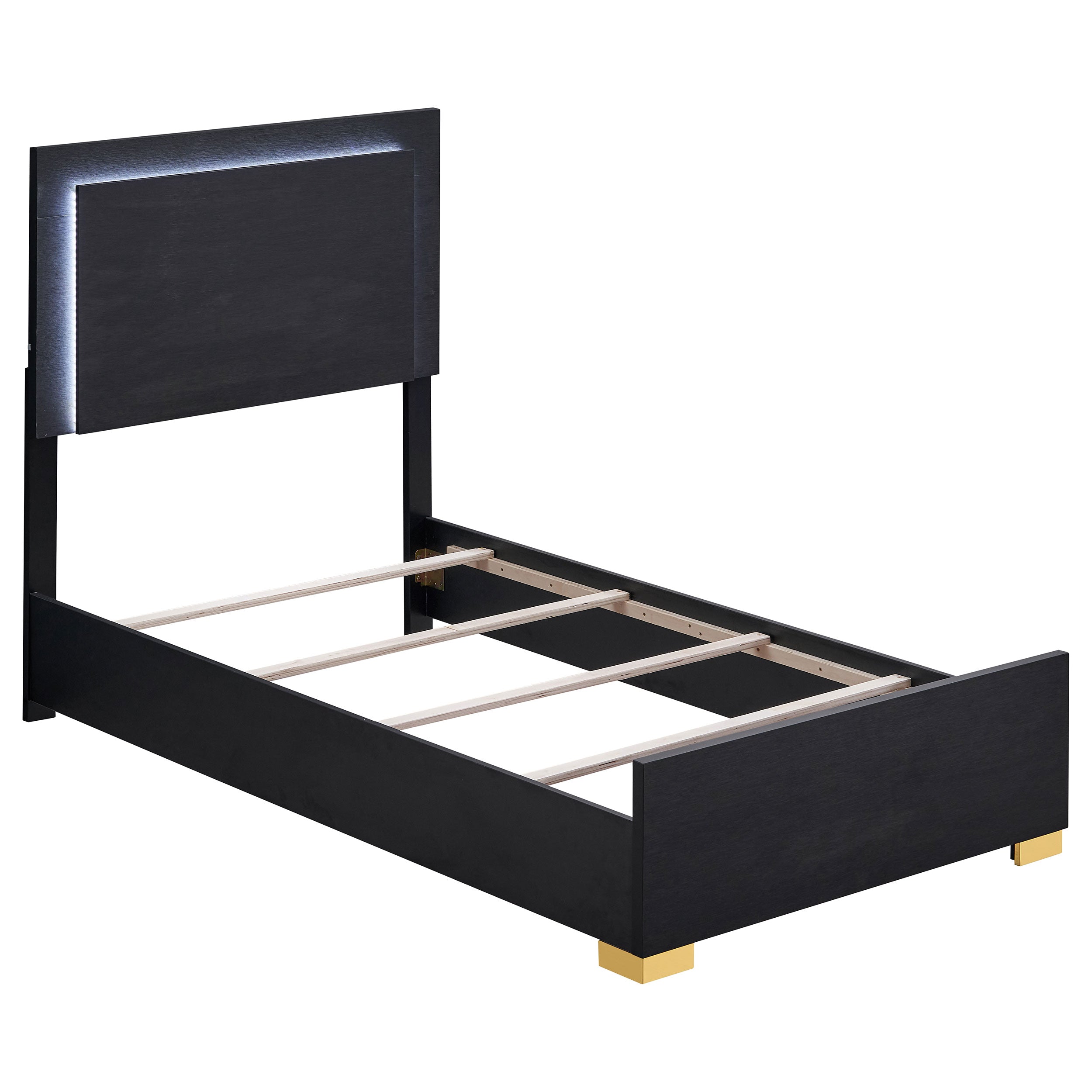 Marceline Wood LED Panel Bed Black