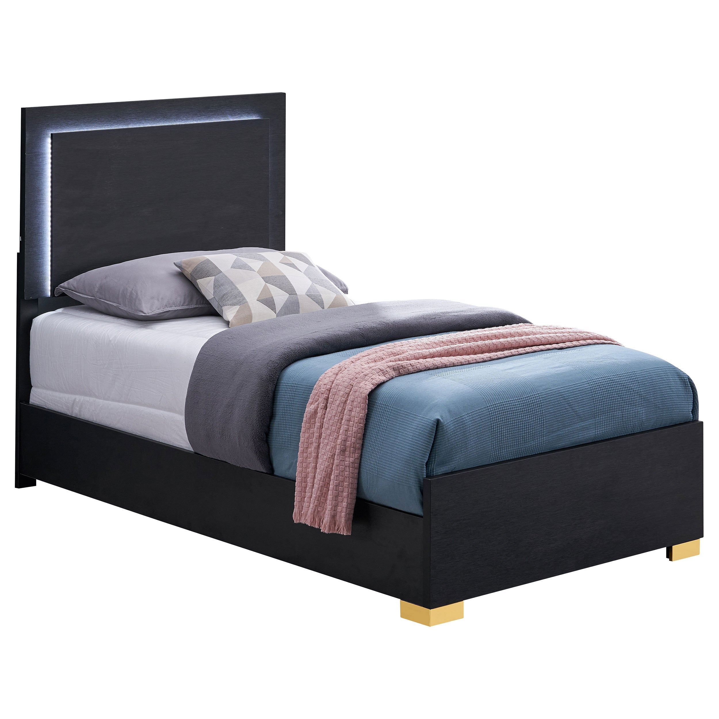 Marceline Wood LED Panel Bed Black