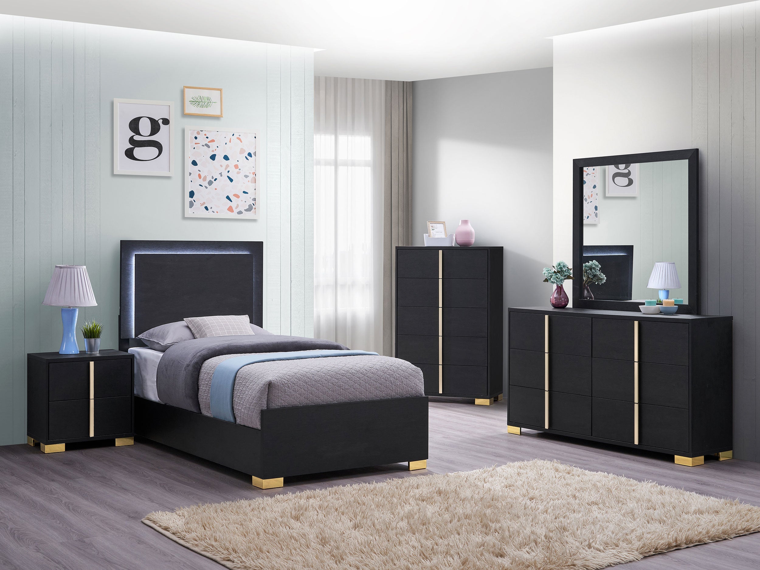 Marceline Bed with LED Headboard Black